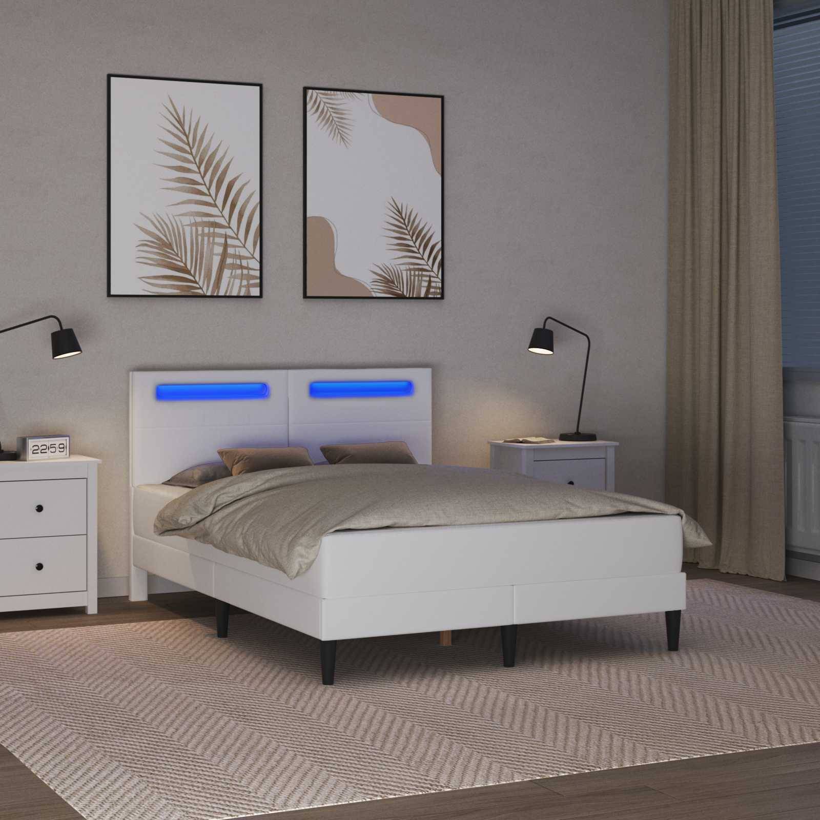 vidaXL Bettrahmen mit LED-Lichtleisten mit Kopfteil 2 pcs Kunstleder