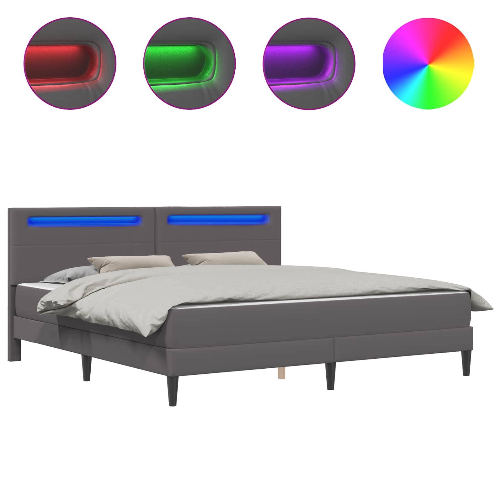 vidaXL Bettrahmen mit LED-Lichtleisten Grau 180 x 200 cm Kunstleder