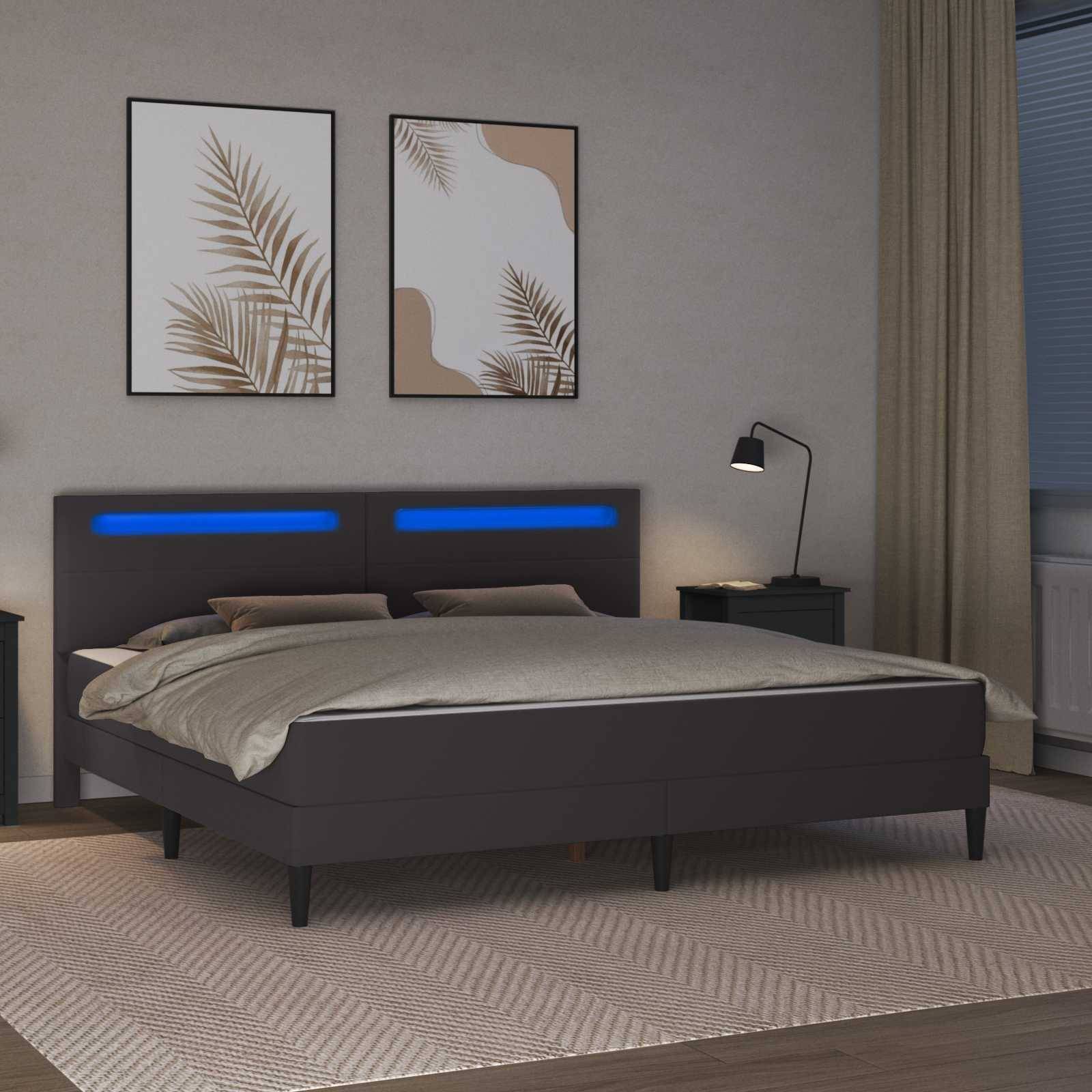 vidaXL Bettrahmen mit LED-Lichtleisten Grau 180 x 200 cm Kunstleder