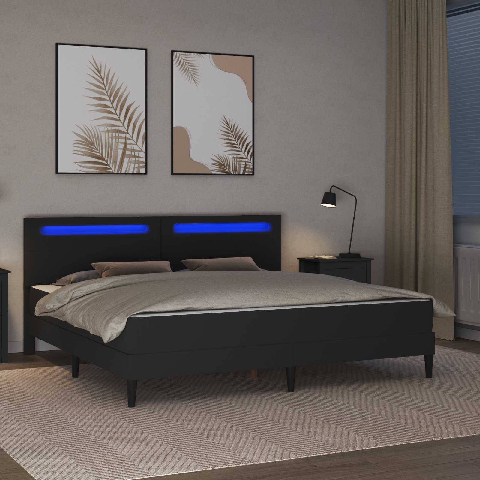 vidaXL Bettrahmen mit LED-Lichtleisten Schwarz 180 x 200 cm Kunstleder