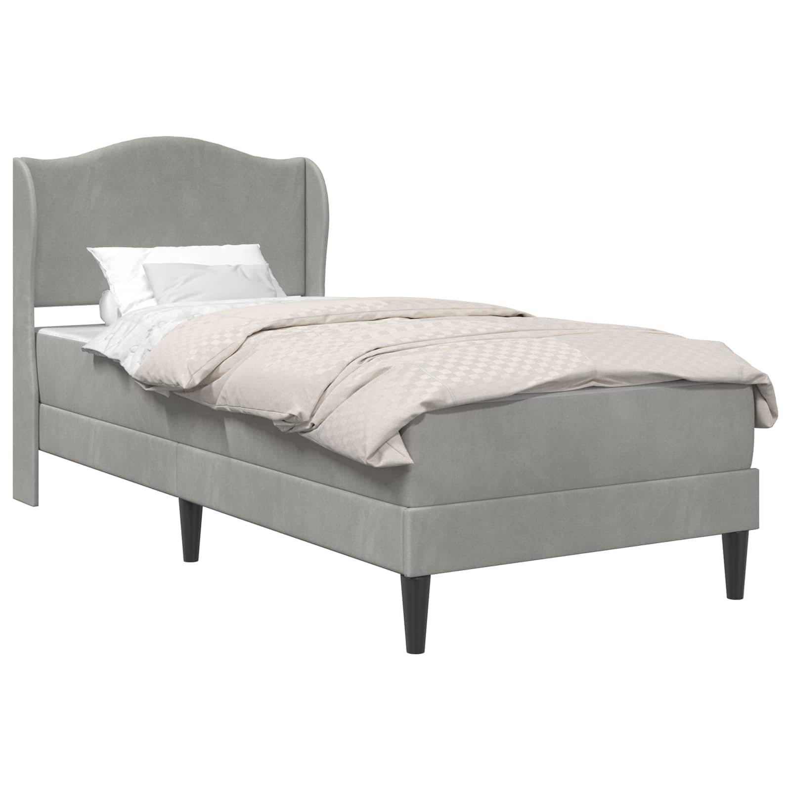 vidaXL Bettrahmen mit Kopfteil 2 pcs Hellgrau 90 x 190 cm Samt
