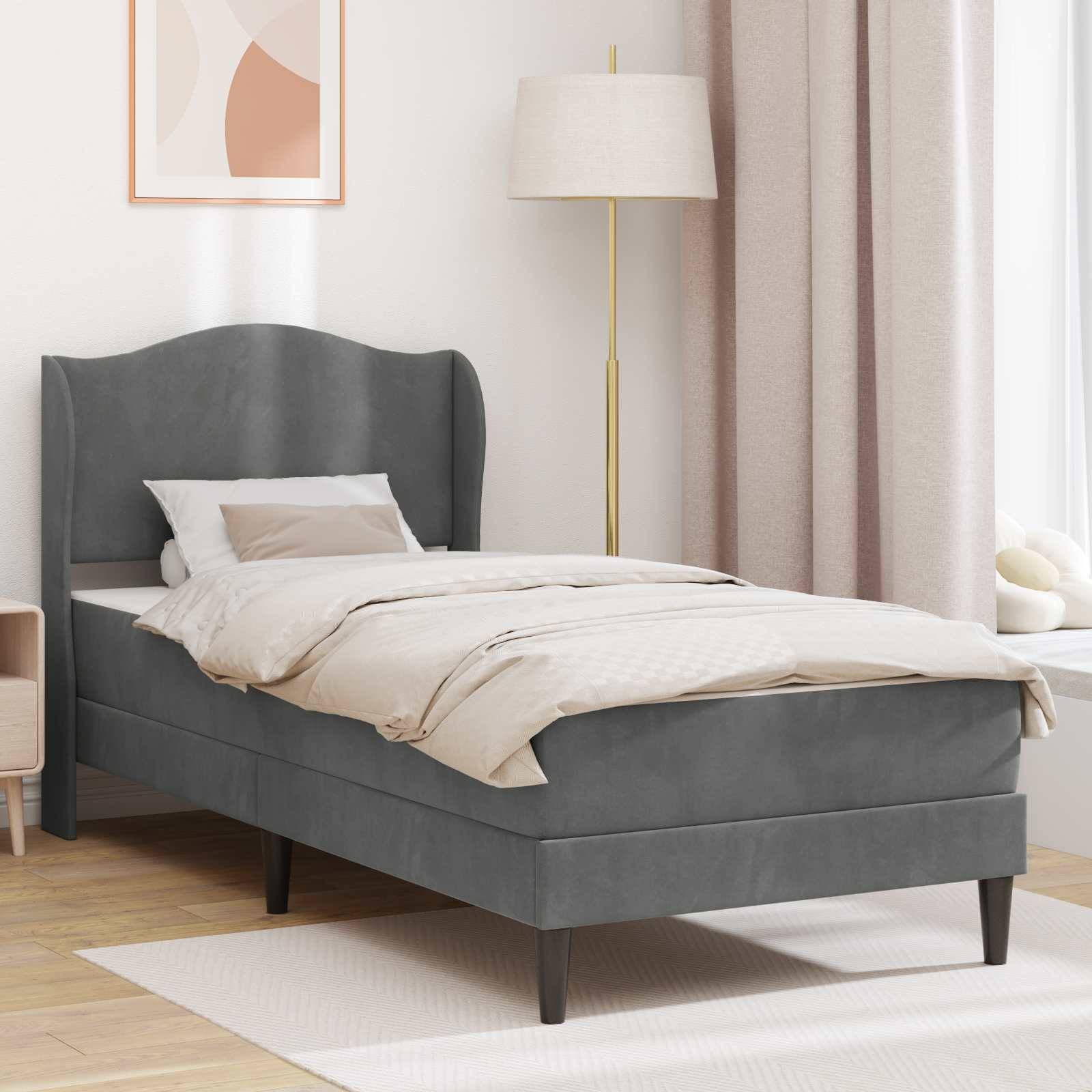 vidaXL Bettrahmen mit Kopfteil Dunkelgrau 90 x 190 cm Samt