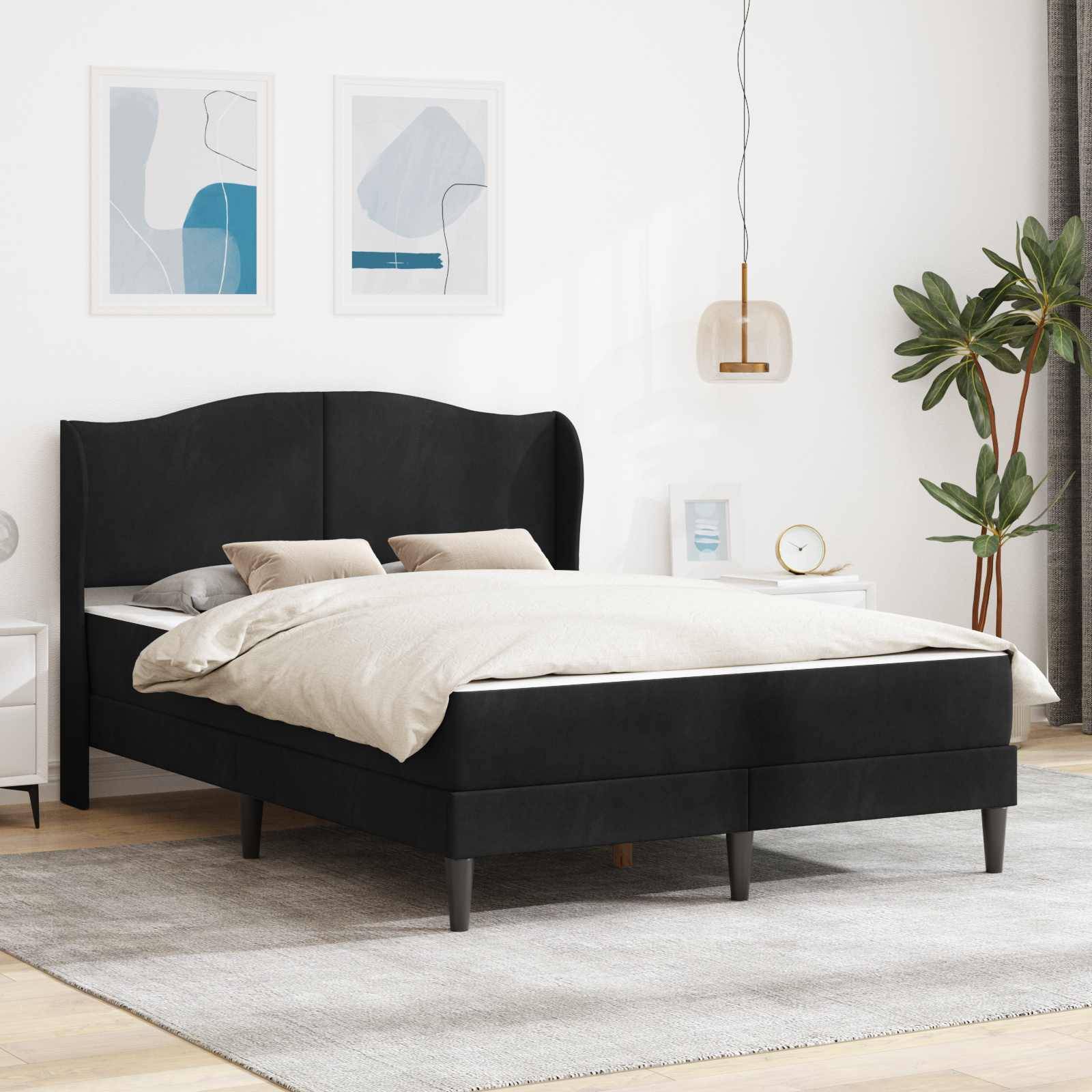 vidaXL Bettrahmen mit Kopfteil 2 pcs Schwarz 120 x 190 cm Samt