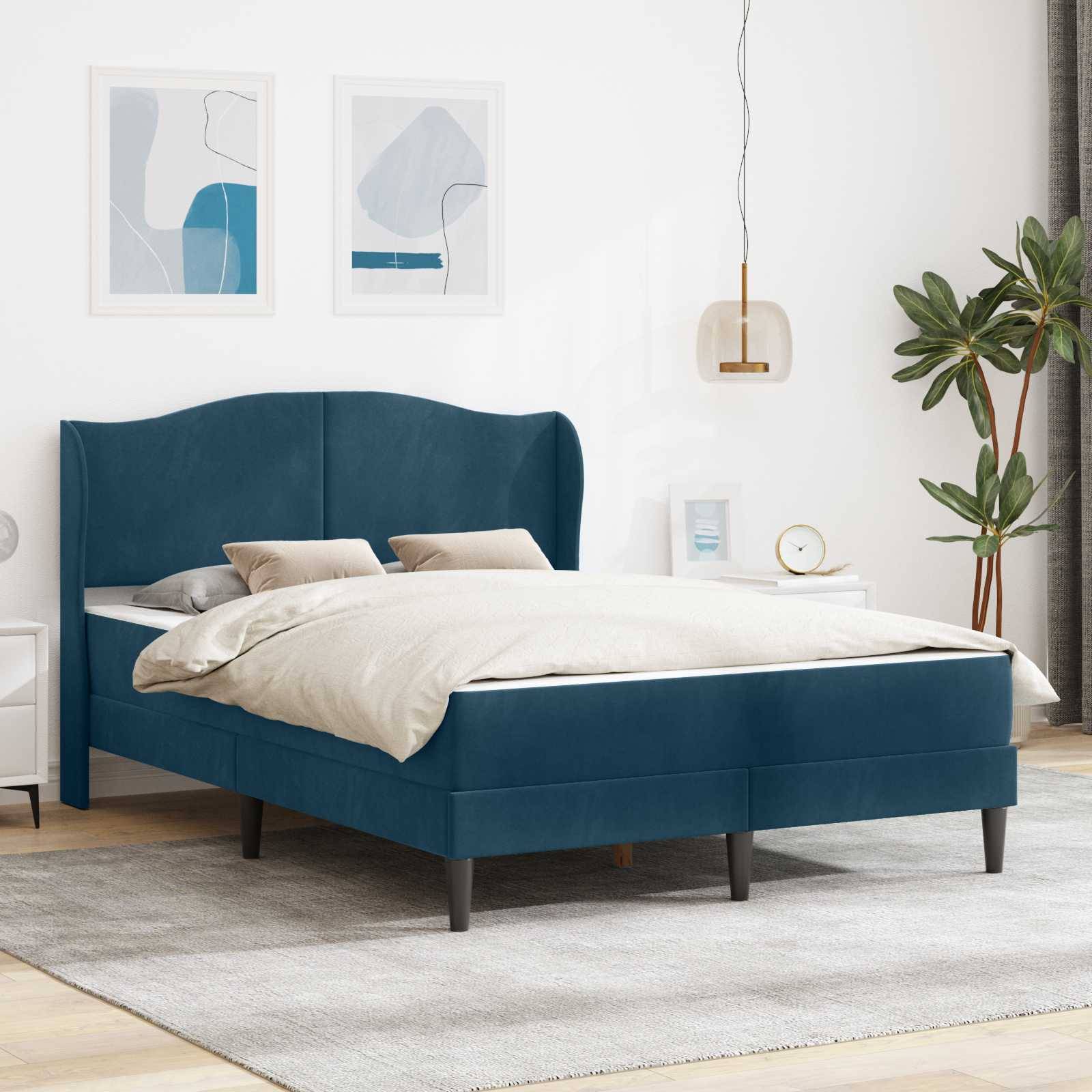 vidaXL Bettrahmen mit Kopfteil 2 pcs Blau 120 x 190 cm Samt