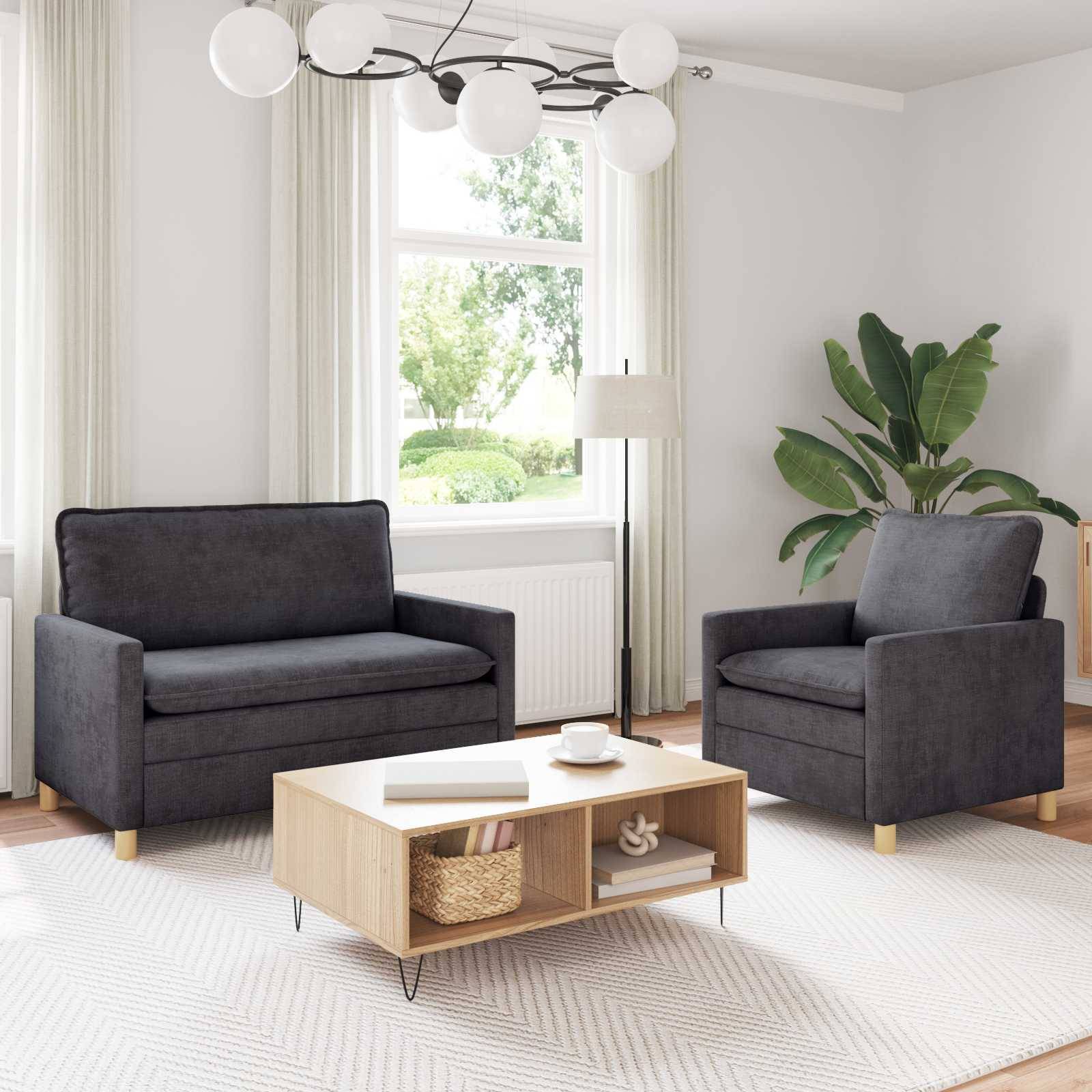 vidaXL Sofa Set 2 pcs Dunkelgrau Polyester
