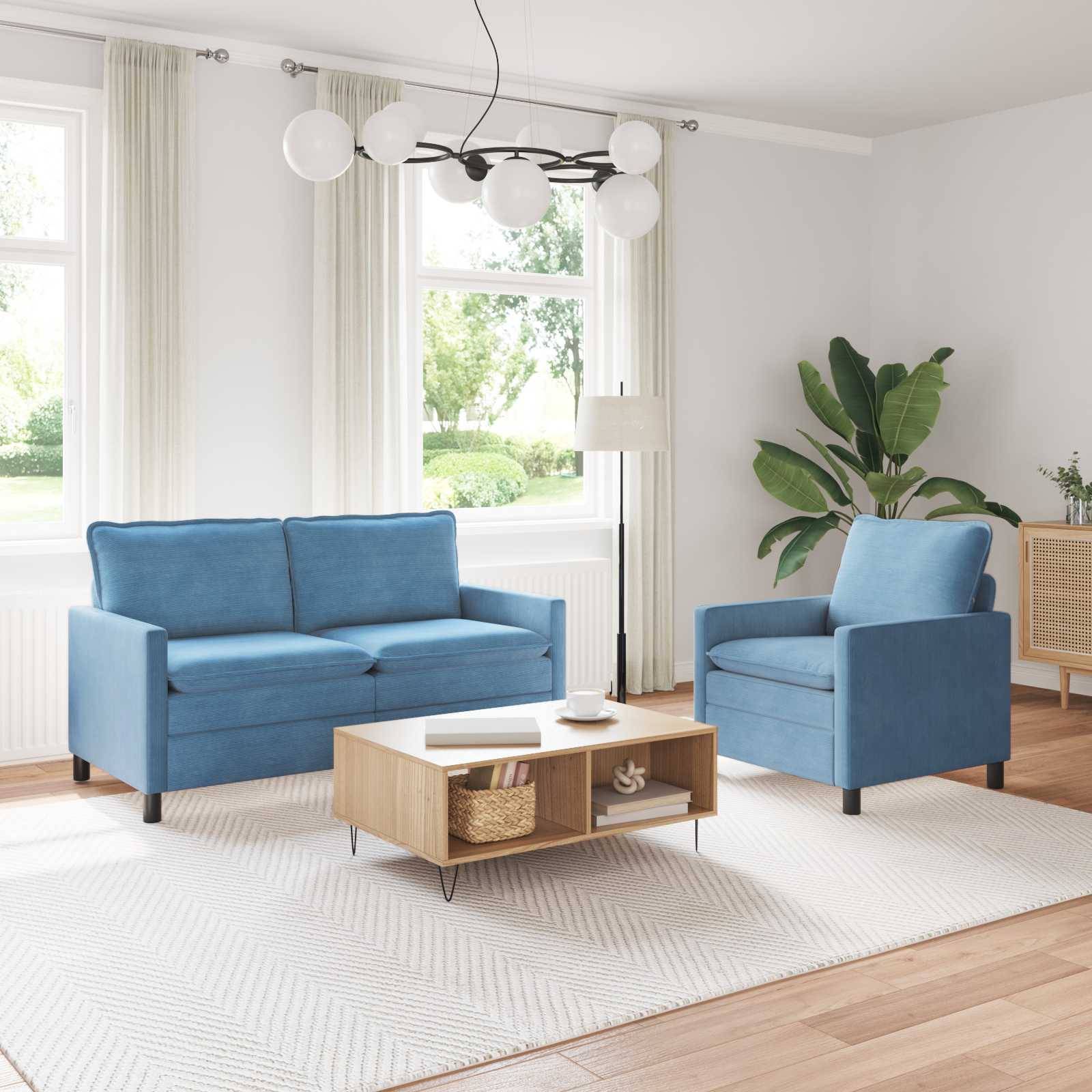 vidaXL Sofa Set 2 pcs Blau Stoff