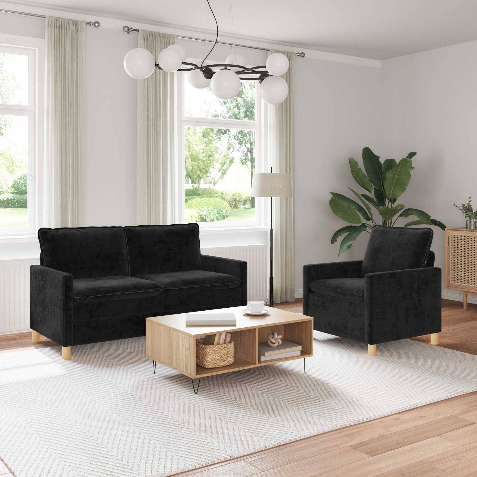 vidaXL Sofa Set 2 pcs Schwarz Polyester