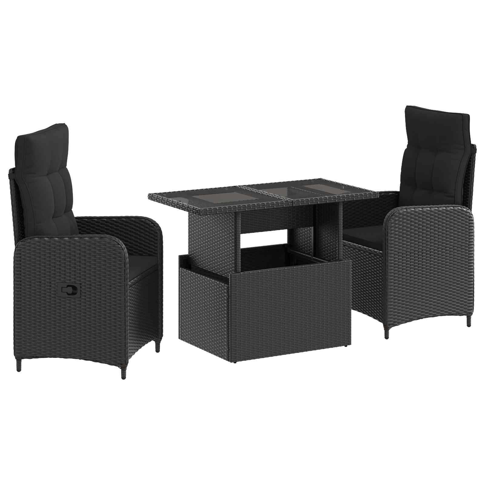 vidaXL Outdoortisch-Set mit Kissen 3 pcs Schwarz Poly-Rattan