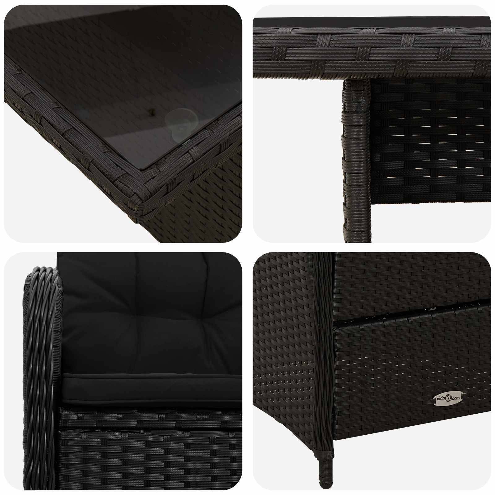 vidaXL Outdoortisch-Set mit Kissen 3 pcs Schwarz Poly-Rattan