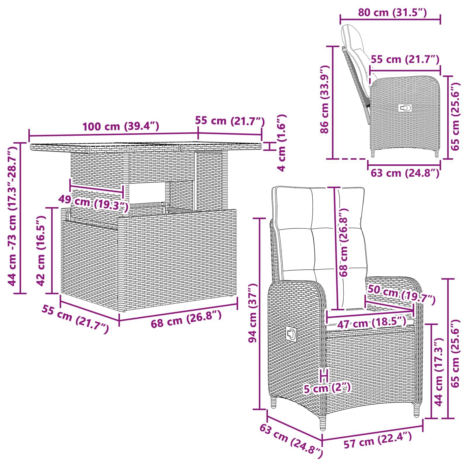 vidaXL Outdoortisch-Set 5 pcs Poly-Rattan
