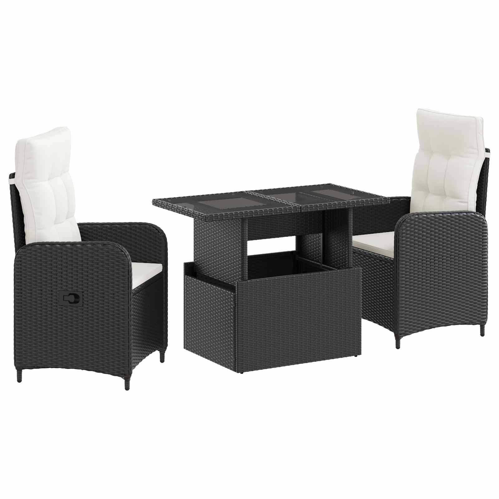 vidaXL Outdoortisch-Set 3 pcs Schwarz und Cremeweiß Poly-Rattan
