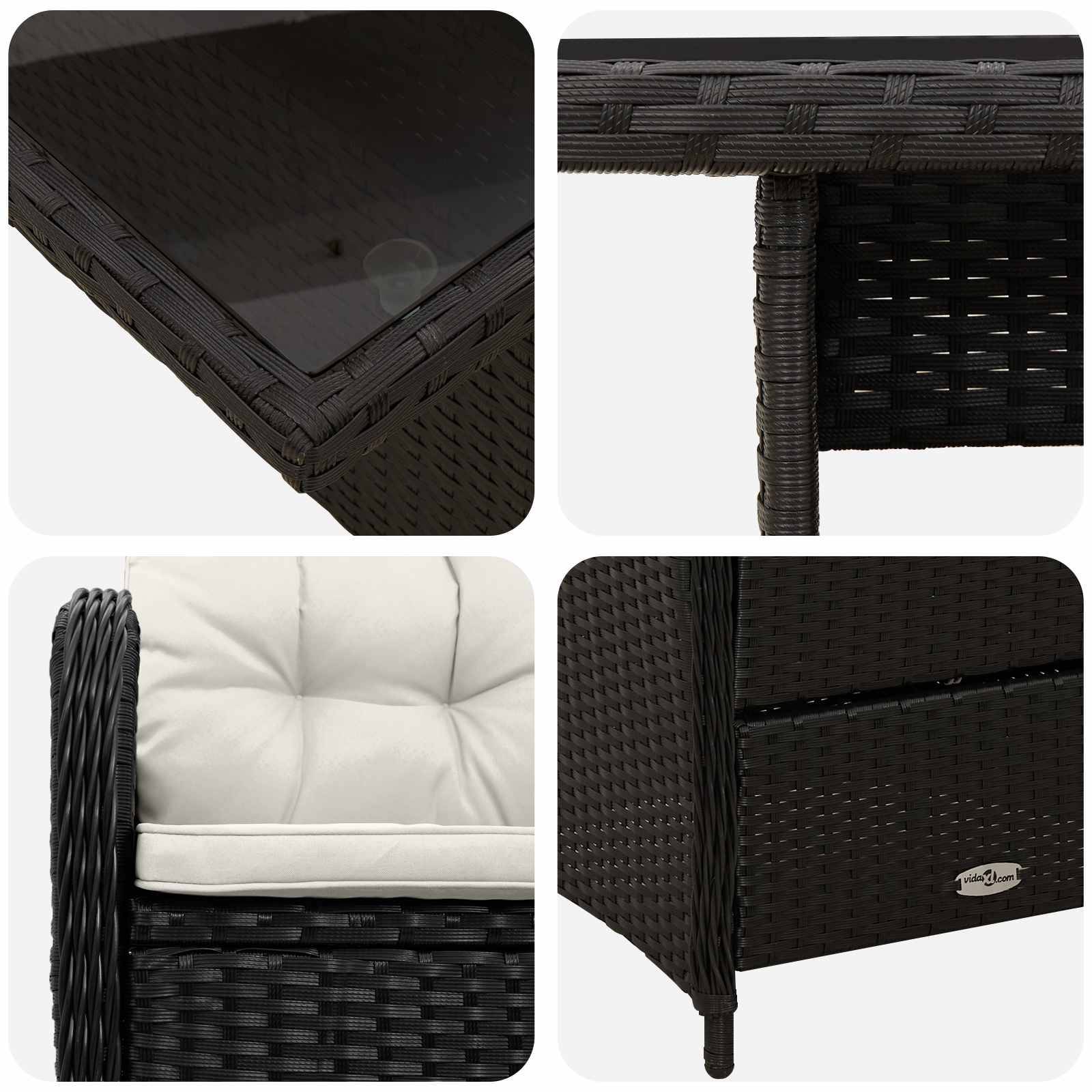 vidaXL Outdoortisch-Set 3 pcs Schwarz und Cremeweiß Poly-Rattan