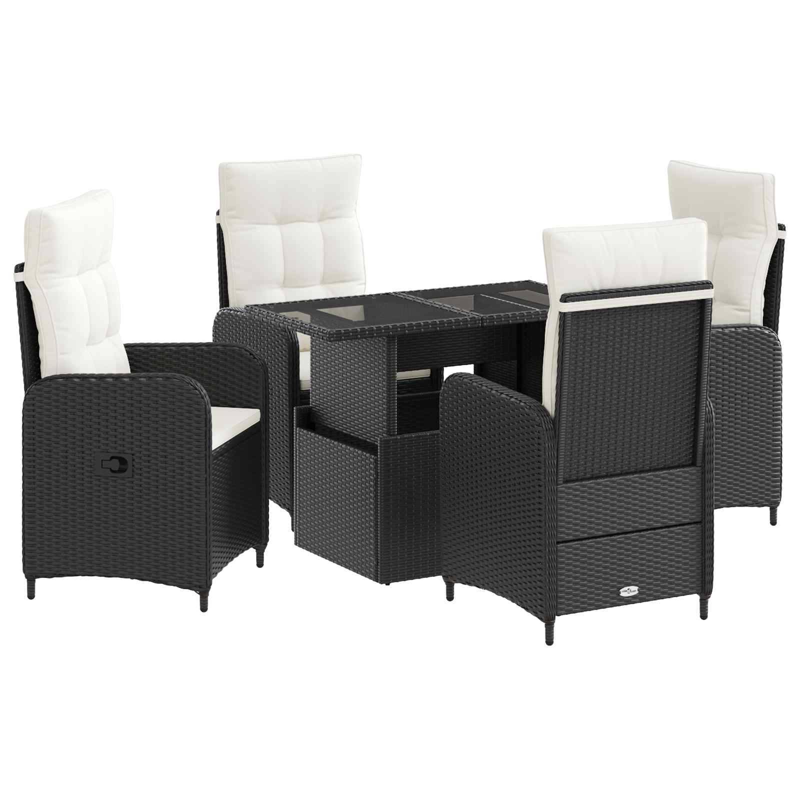 vidaXL Outdoortisch-Set 5 pcs Schwarz und Cremeweiß Poly-Rattan