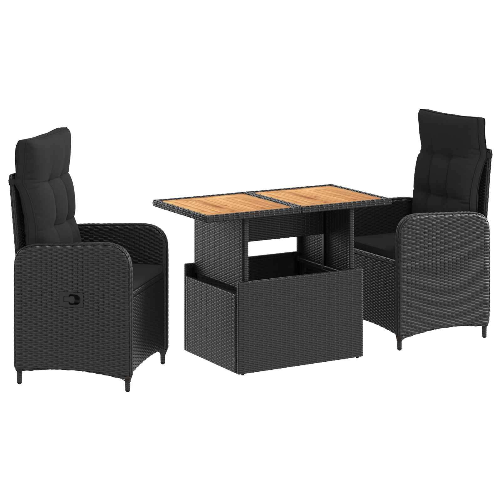 vidaXL Outdoortisch-Set 3 pcs Schwarz Poly Rattan und Akazienholz