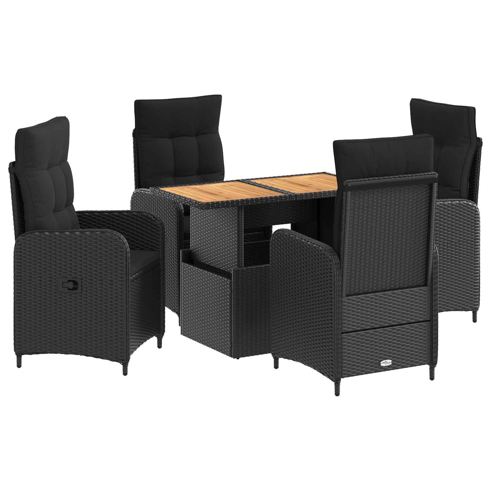 vidaXL Outdoortisch-Set 5 pcs Schwarz Poly Rattan und Akazienholz