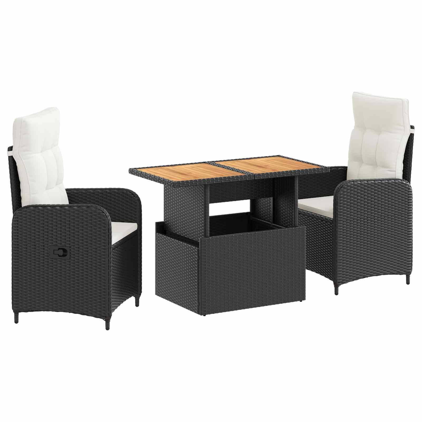 vidaXL Outdoortisch-Set mit Kissen 3 pcs Schwarz und Cremeweiß