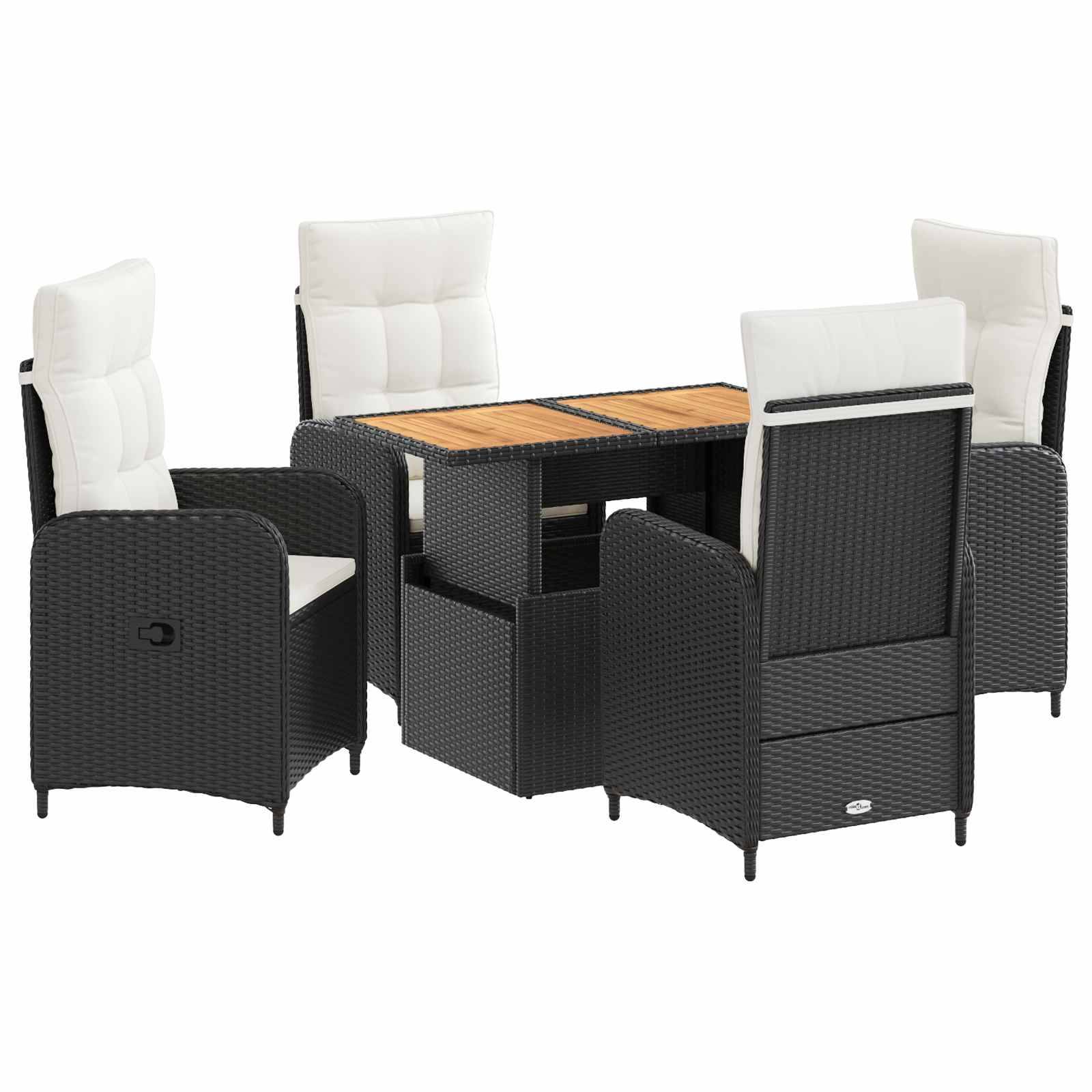 vidaXL Outdoortisch-Set mit Kissen 5 pcs Schwarz und Cremeweiß