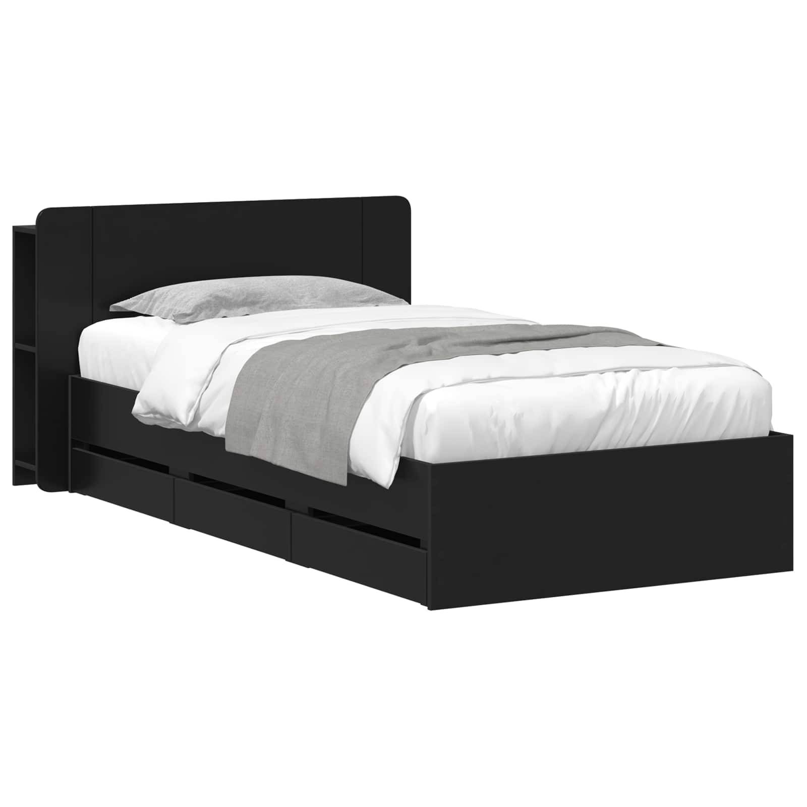 vidaXL Bettgestell mit Stauraum Schwarz 75 x 190 cm Holzwerkstoff