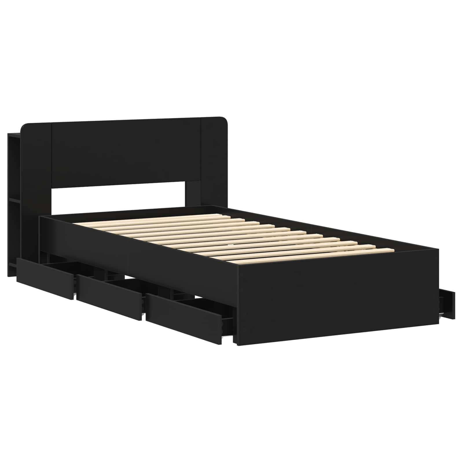 vidaXL Bettgestell mit Stauraum Schwarz 75 x 190 cm Holzwerkstoff