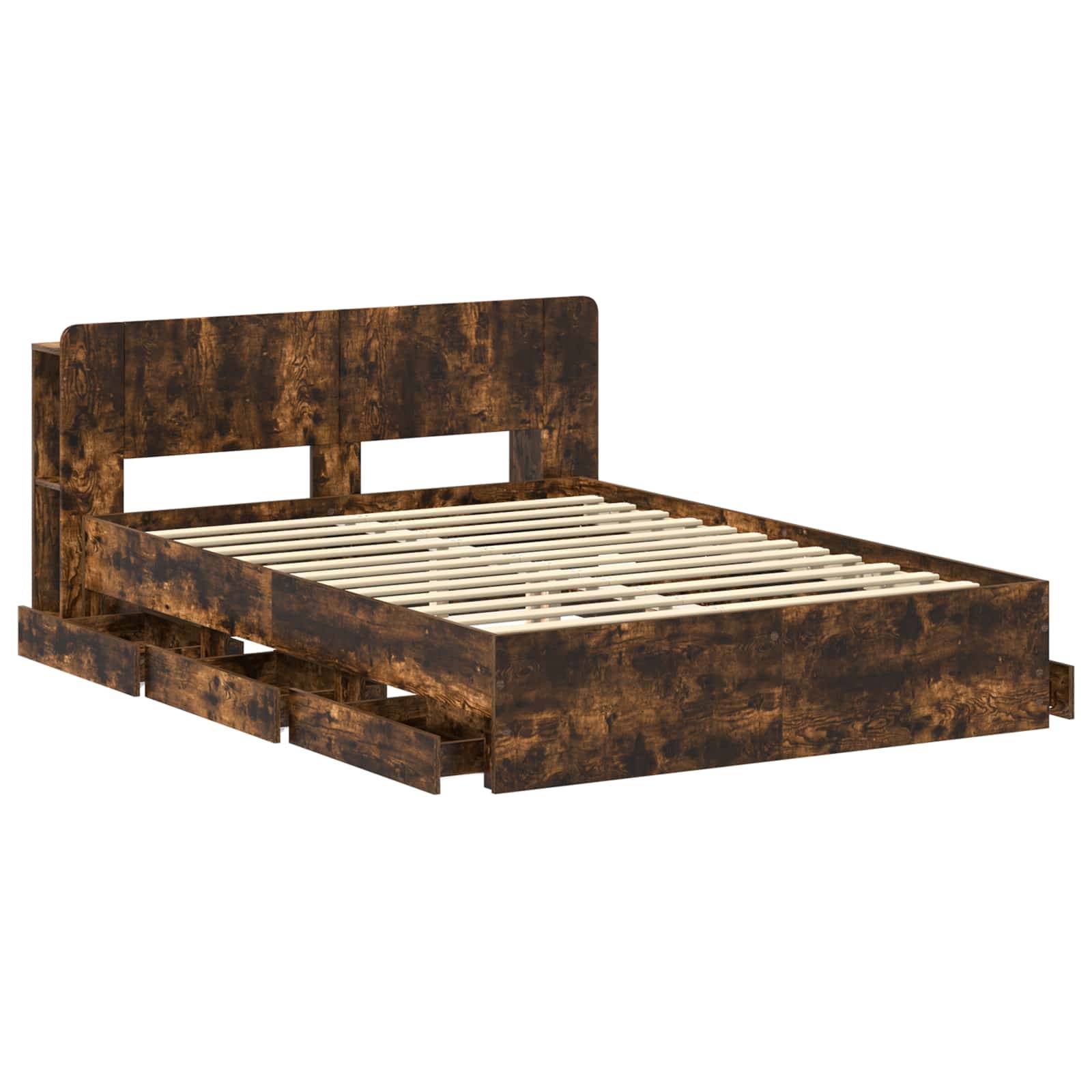 vidaXL Bettgestell mit Stauraum Geräucherte Eiche 135 x 190 cm
