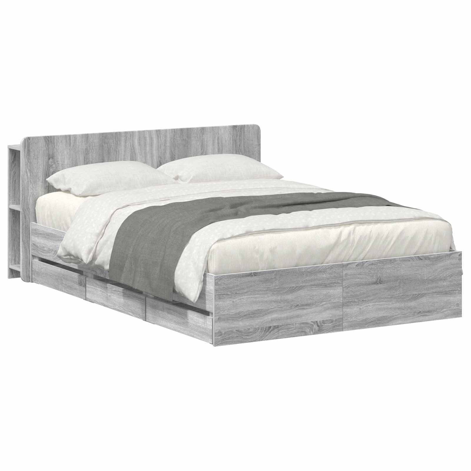 vidaXL Bettgestell mit Stauraum Grau Sonoma 150 x 200 cm Holzwerkstoff