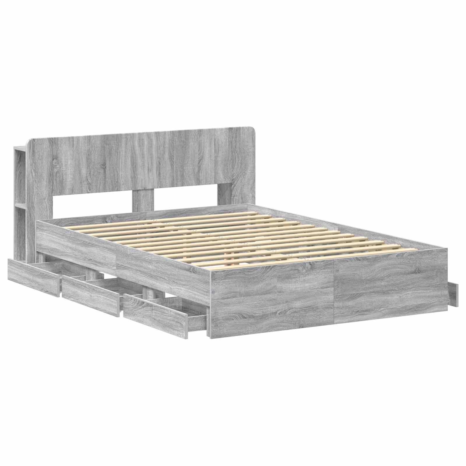 vidaXL Bettgestell mit Stauraum Grau Sonoma 160 x 200 cm Holzwerkstoff