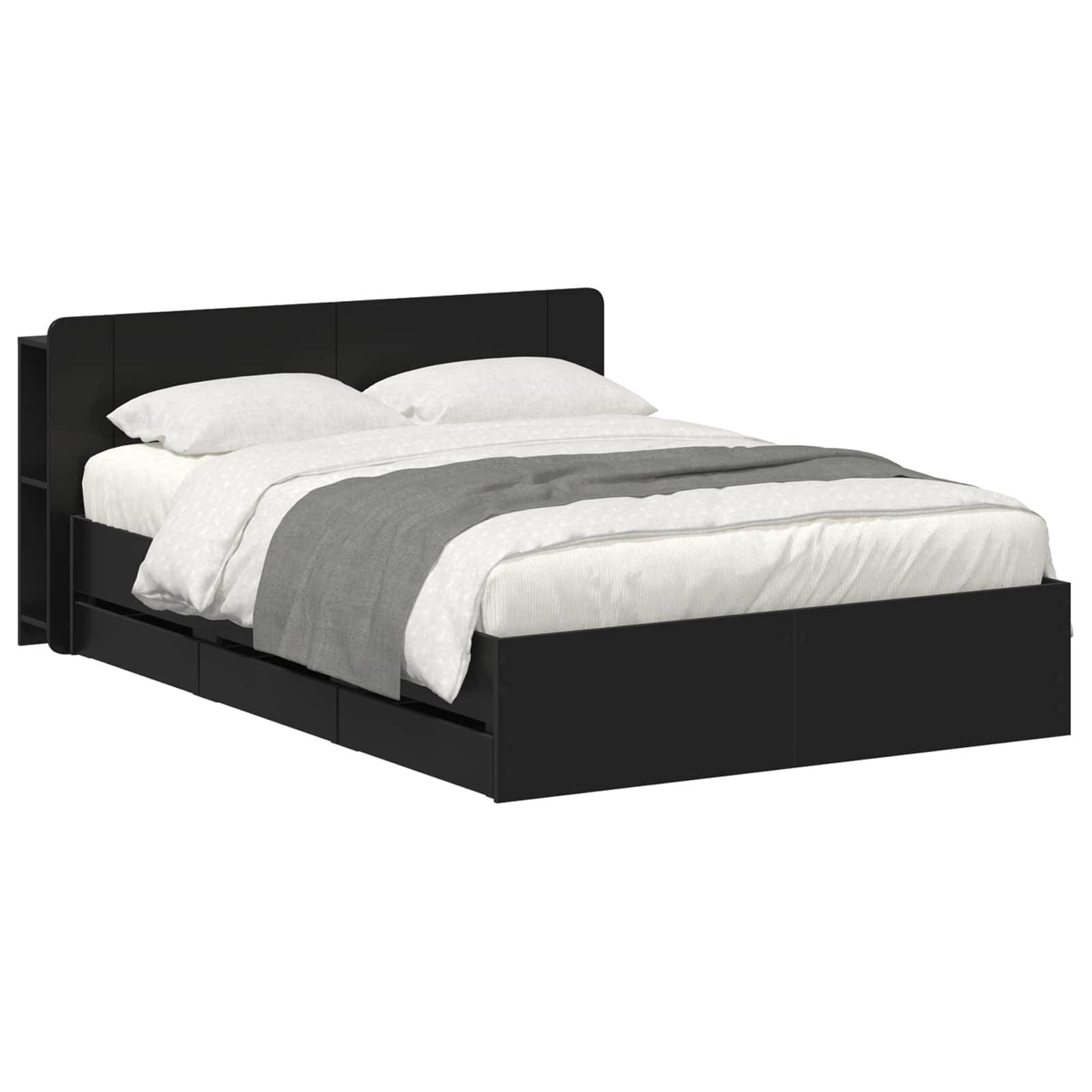 vidaXL Bettgestell mit Stauraum Schwarz 150 x 200 cm Holzwerkstoff