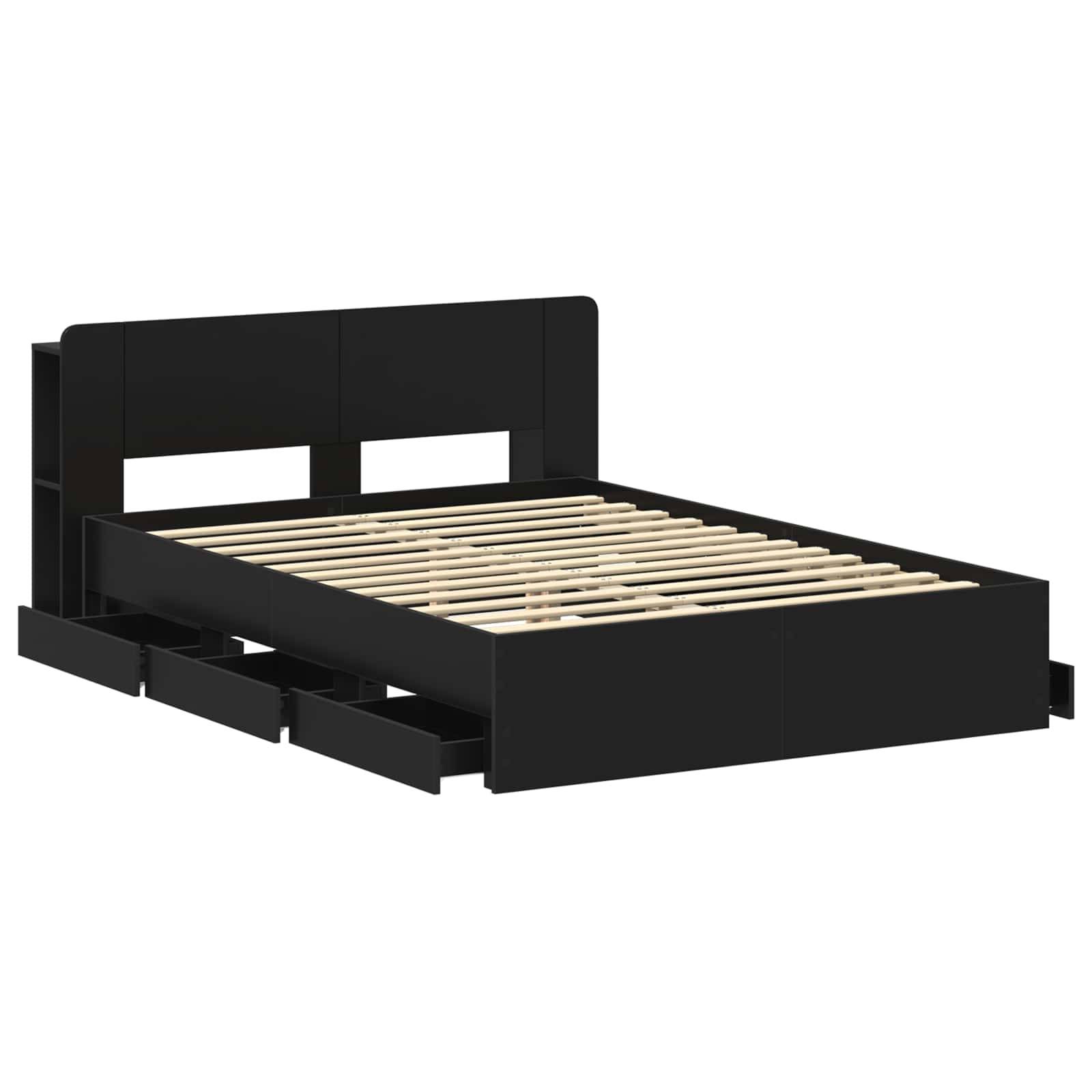 vidaXL Bettgestell mit Stauraum Schwarz 150 x 200 cm Holzwerkstoff