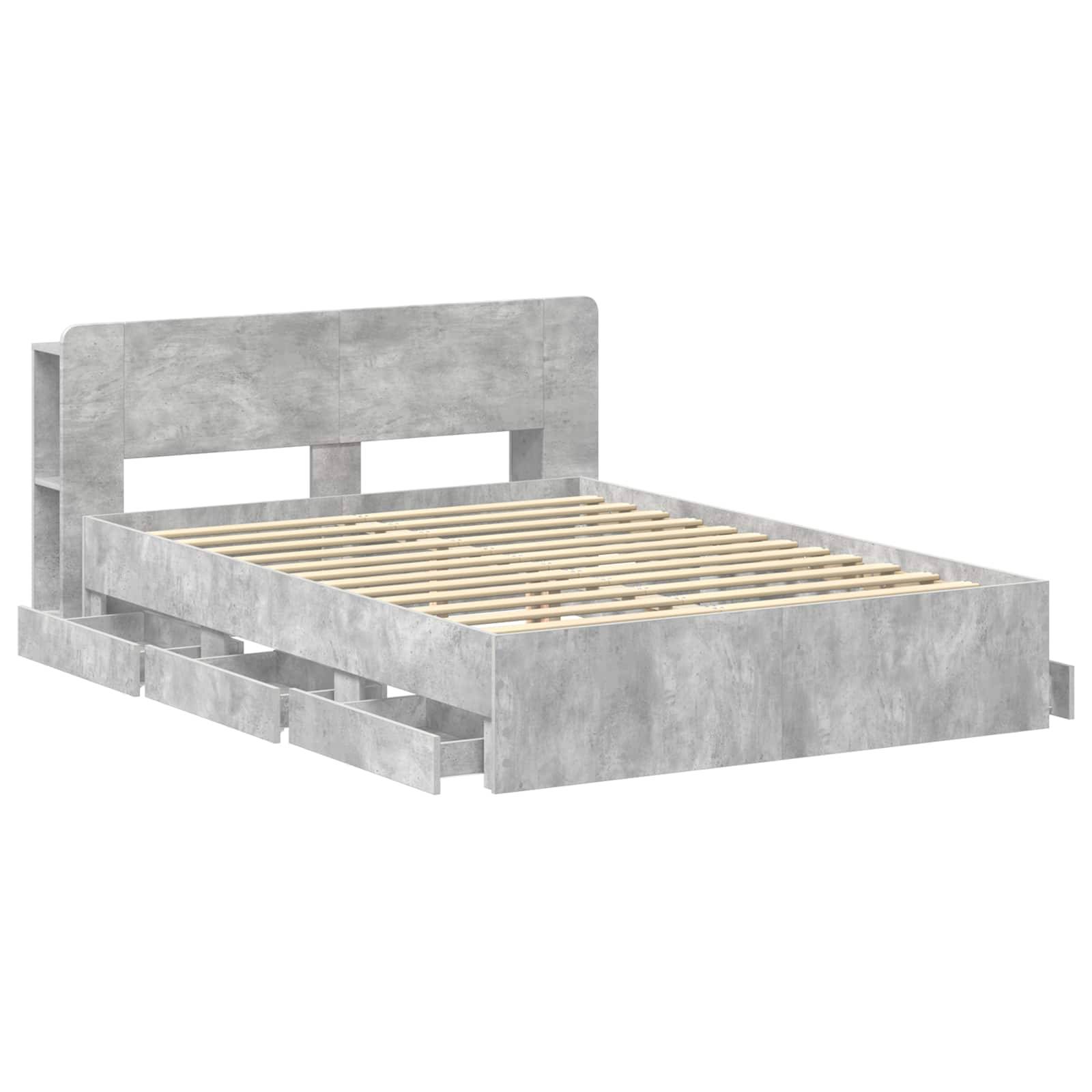 vidaXL Bettgestell mit Stauraum Betongrau 150 x 200 cm Holzwerkstoff