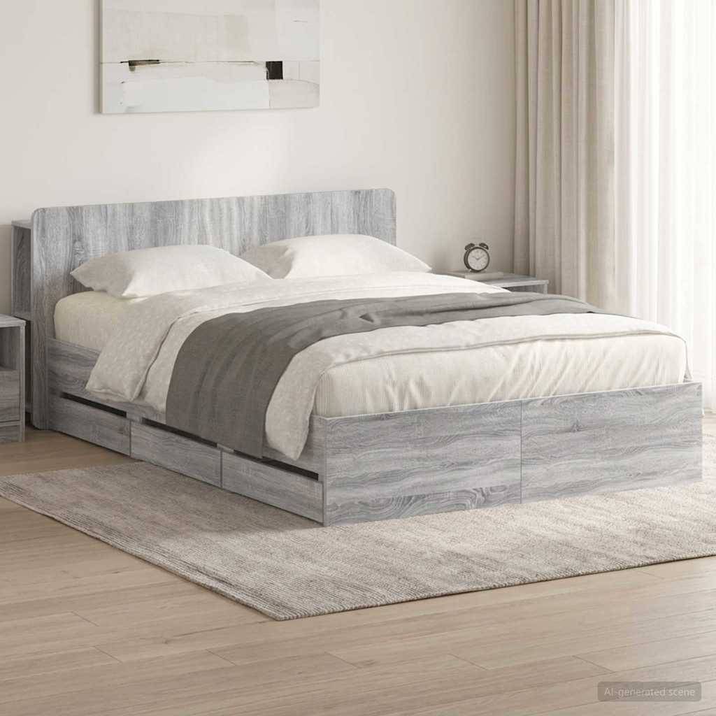 vidaXL Bettgestell mit Stauraum Grau Sonoma 150 x 200 cm Holzwerkstoff