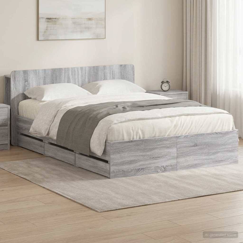 vidaXL Bettgestell mit Stauraum Grau Sonoma 160 x 200 cm Holzwerkstoff
