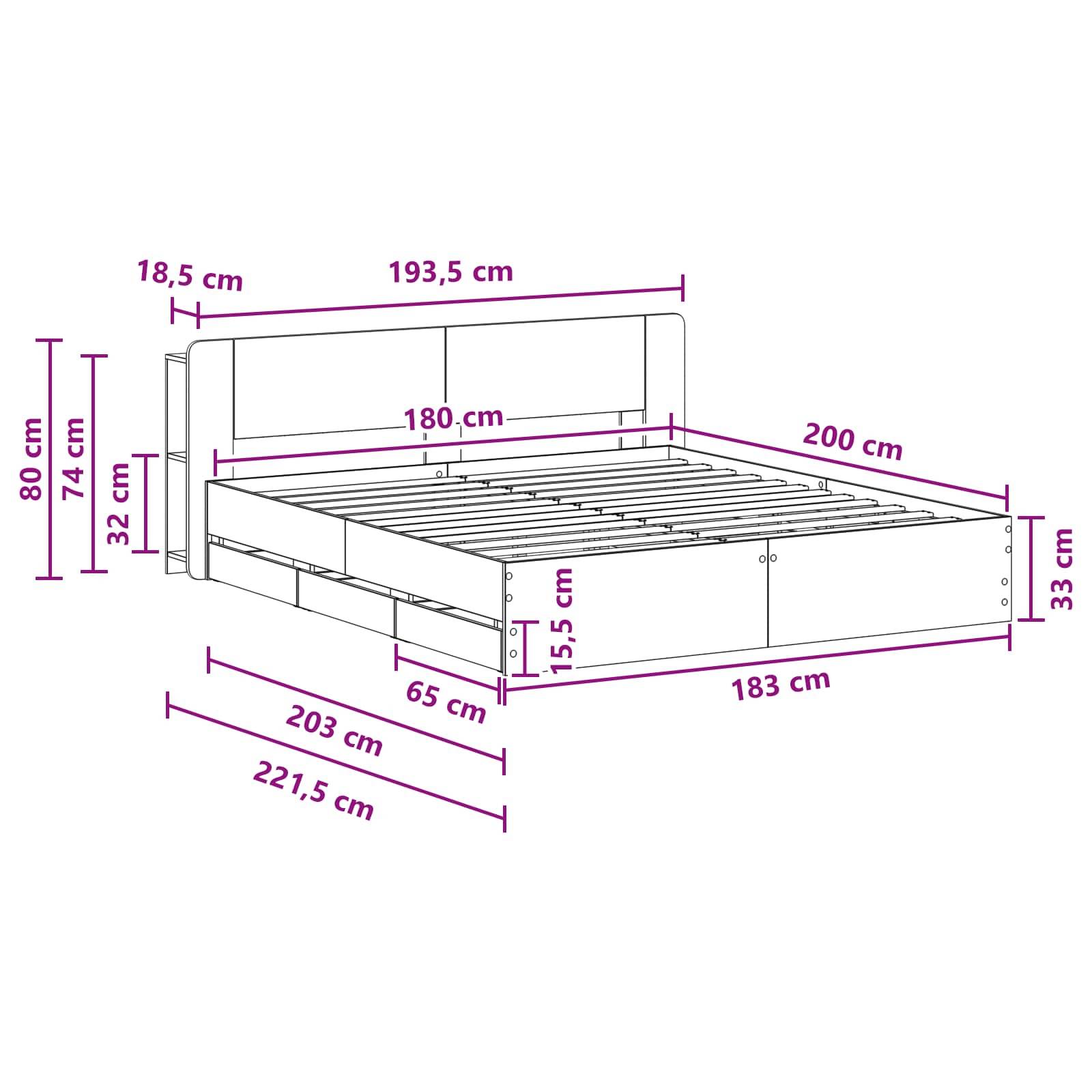 vidaXL Bettgestell mit Stauraum Schwarz 180 x 200 cm Holzwerkstoff