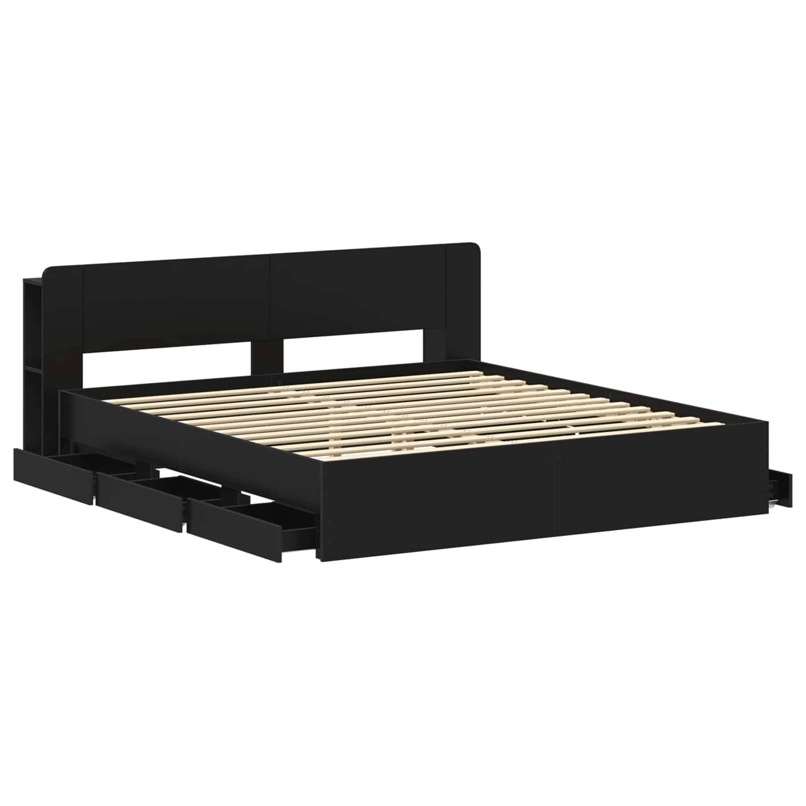 vidaXL Bettgestell mit Stauraum Schwarz 180 x 200 cm Holzwerkstoff