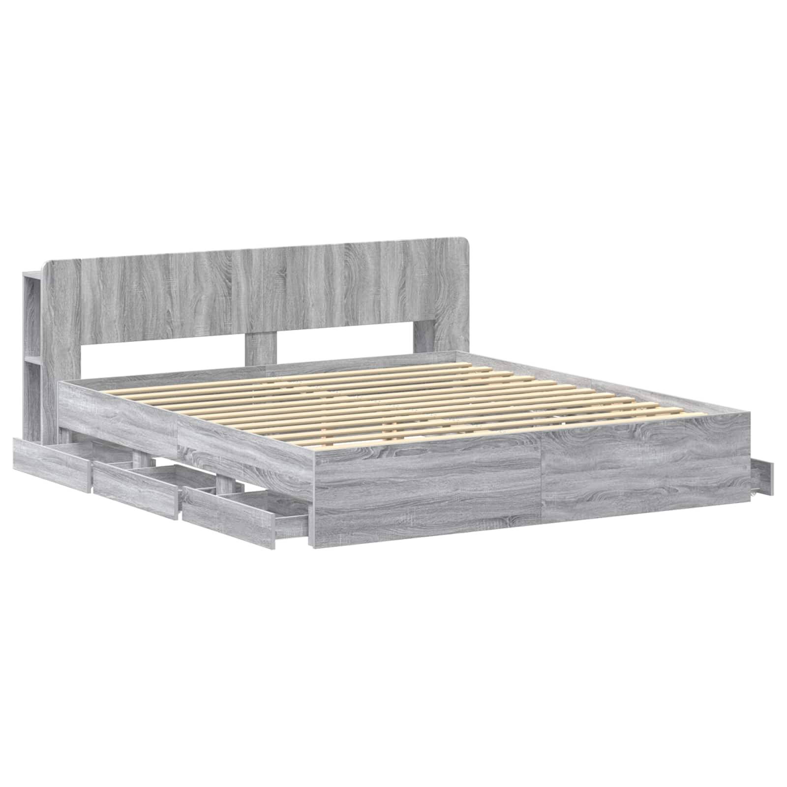 vidaXL Bettgestell mit Stauraum Grau Sonoma 200 x 200 cm Holzwerkstoff