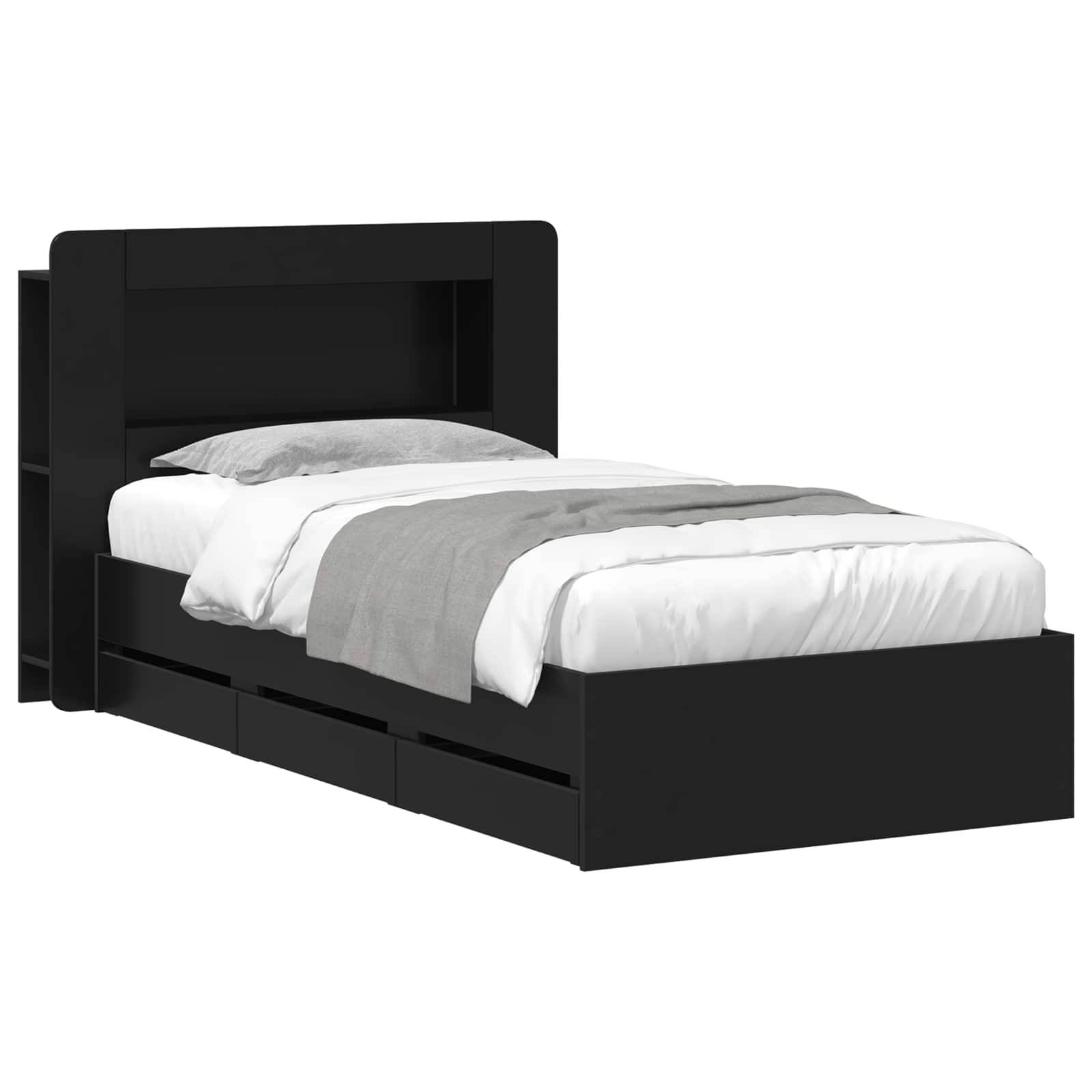 vidaXL Bettgestell mit Stauraum Schwarz 75 x 190 cm Holzwerkstoff