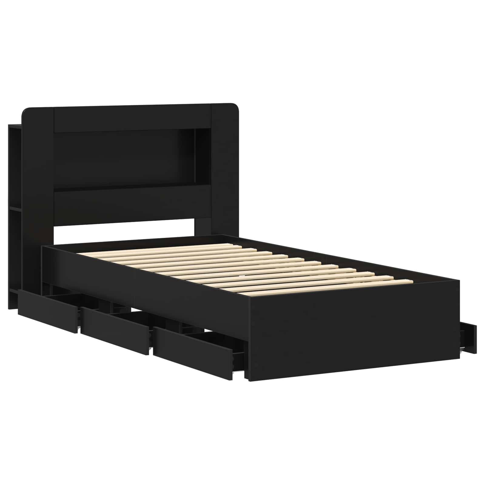 vidaXL Bettgestell mit Stauraum Schwarz 75 x 190 cm Holzwerkstoff