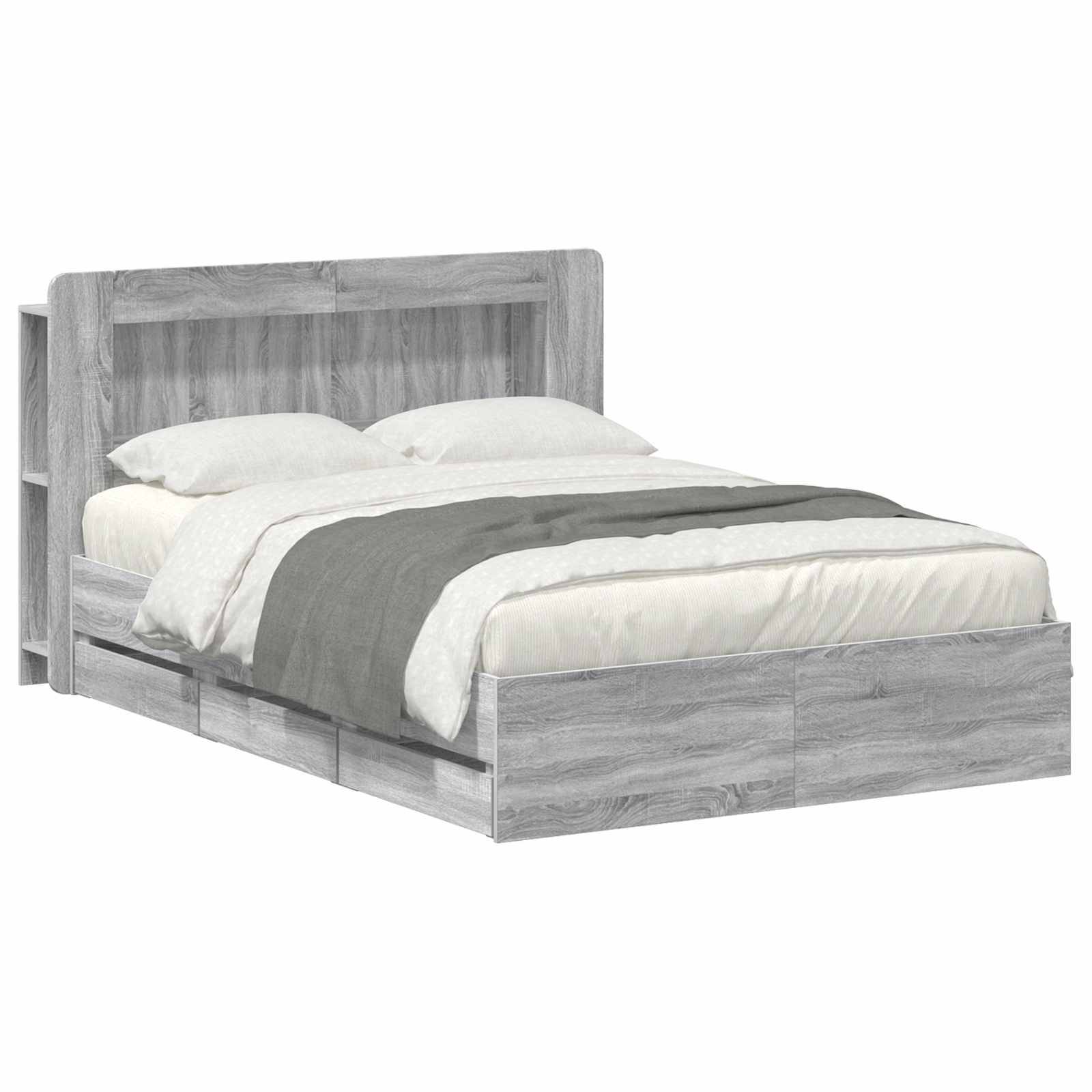 vidaXL Bettgestell mit Stauraum Grau Sonoma 140 x 200 cm Holzwerkstoff