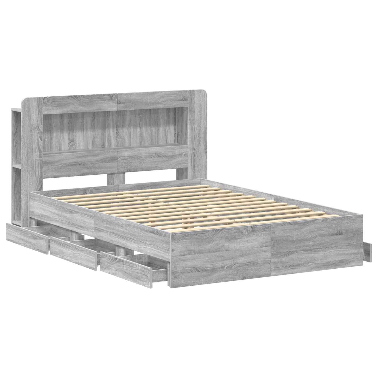 vidaXL Bettgestell mit Stauraum Grau Sonoma 140 x 200 cm Holzwerkstoff