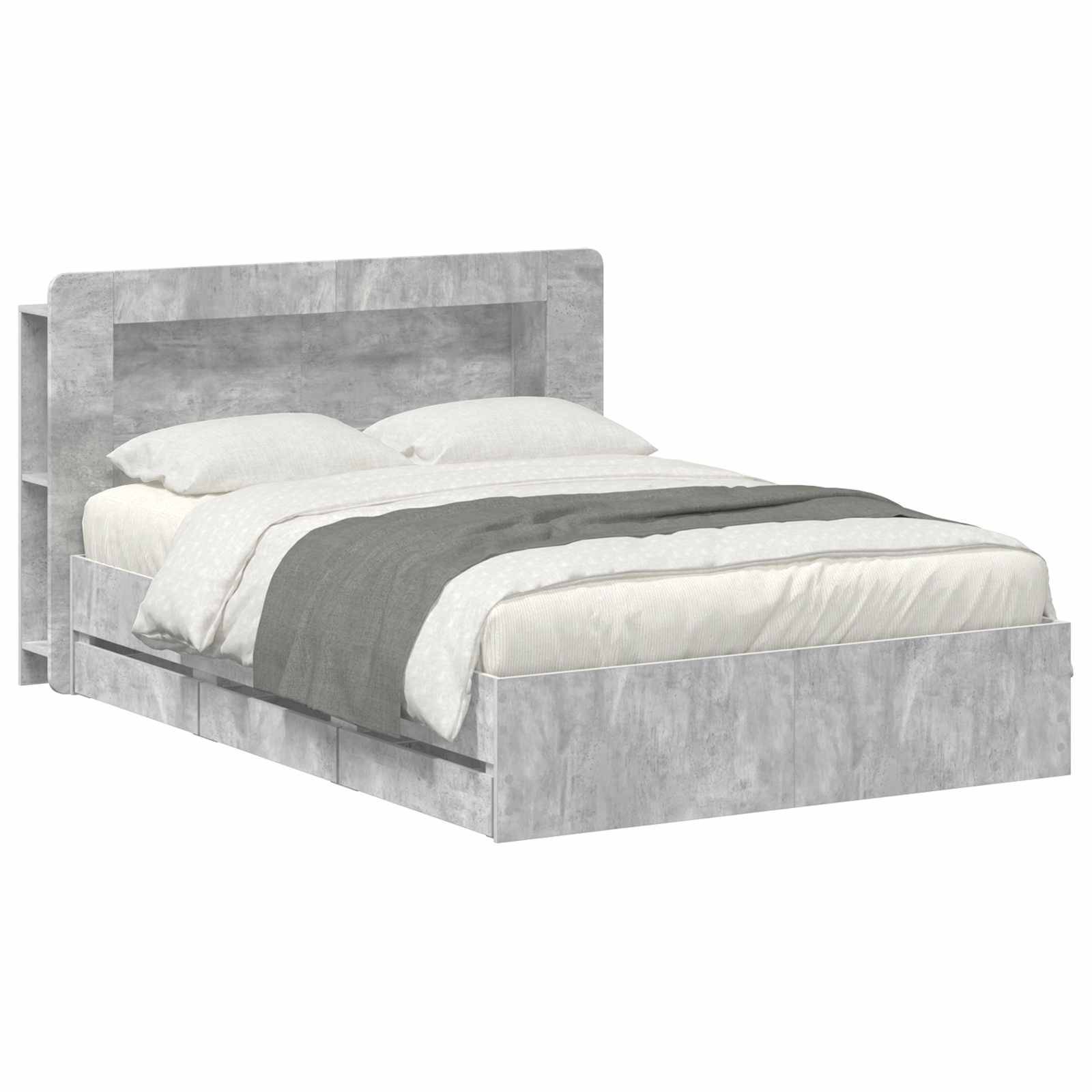 vidaXL Bettgestell mit Stauraum Betongrau 150 x 200 cm Holzwerkstoff
