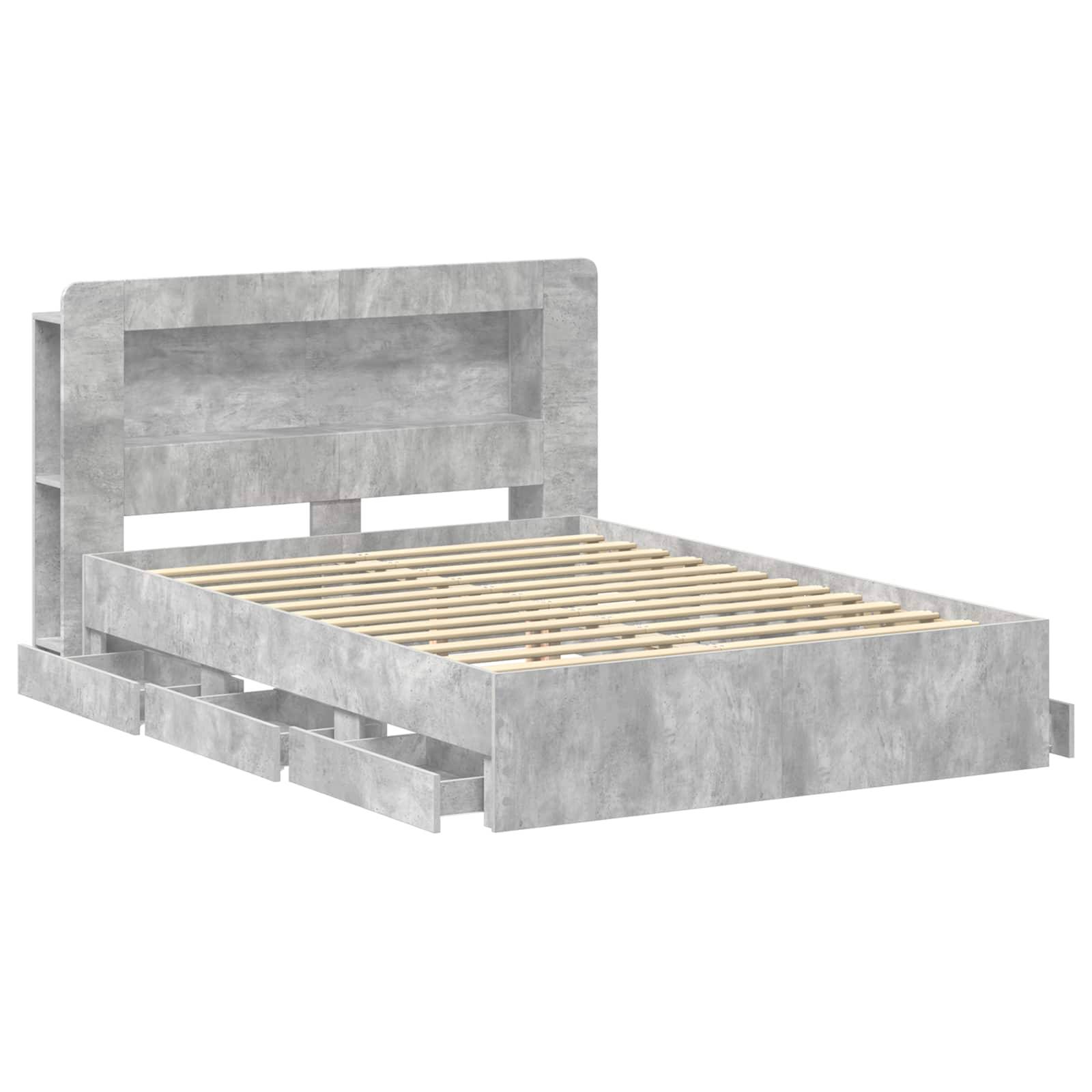 vidaXL Bettgestell mit Stauraum Betongrau 150 x 200 cm Holzwerkstoff
