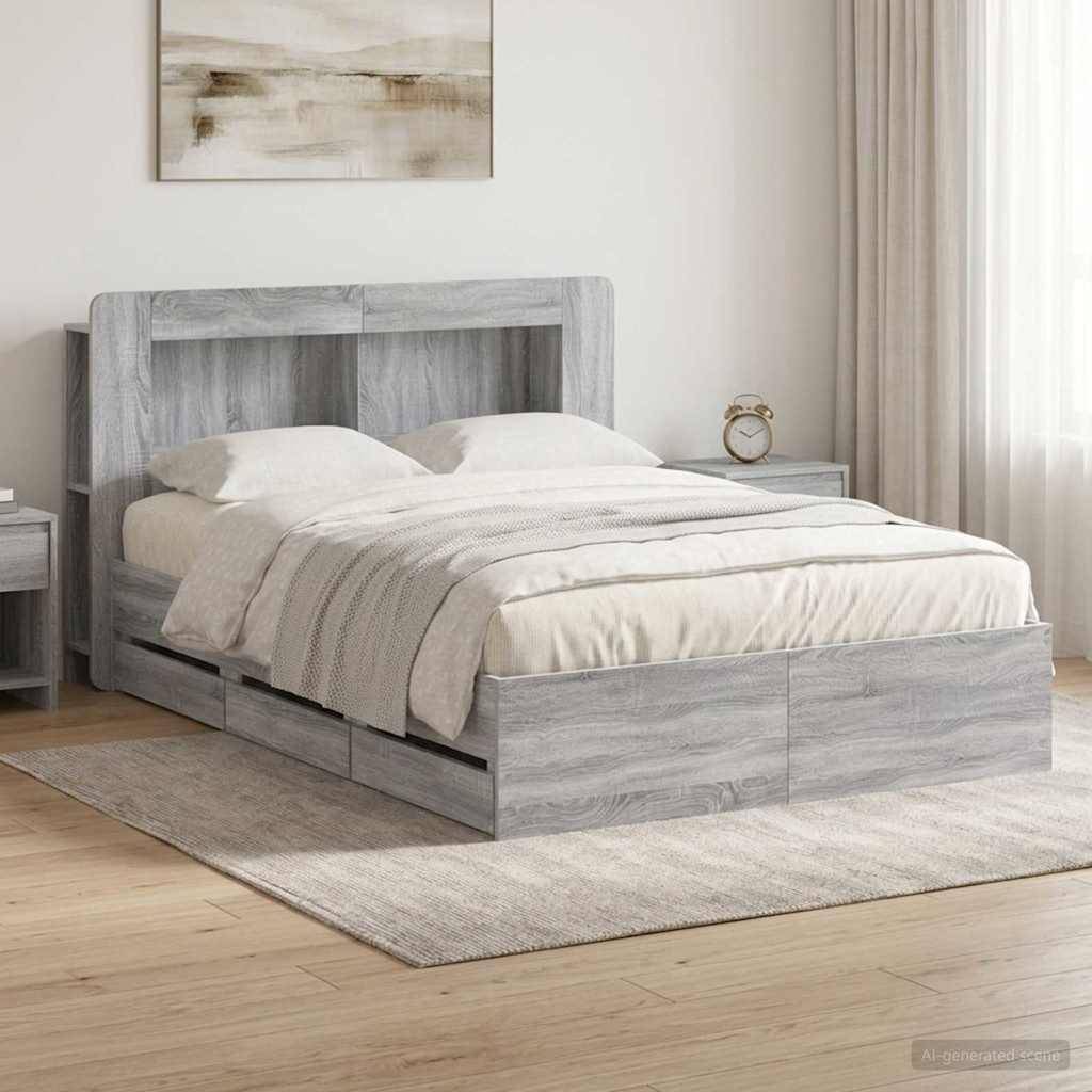 vidaXL Bettgestell mit Stauraum Grau Sonoma 150 x 200 cm Holzwerkstoff