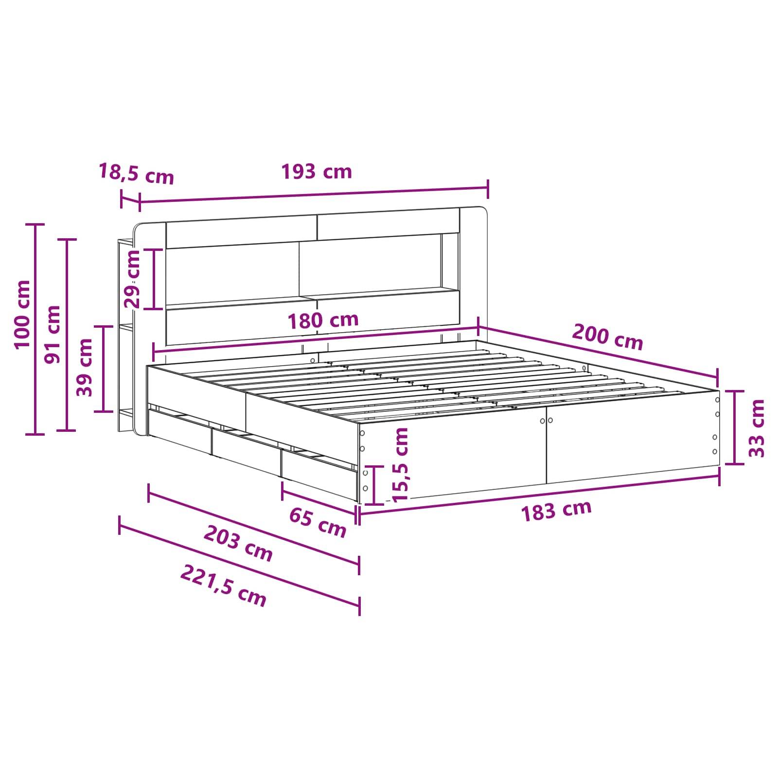 vidaXL Bettgestell mit Stauraum Schwarz 180 x 200 cm Holzwerkstoff
