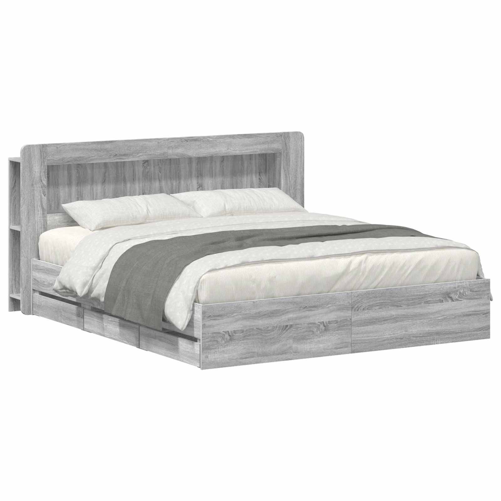vidaXL Bettgestell mit Stauraum Grau Sonoma 200 x 200 cm Holzwerkstoff