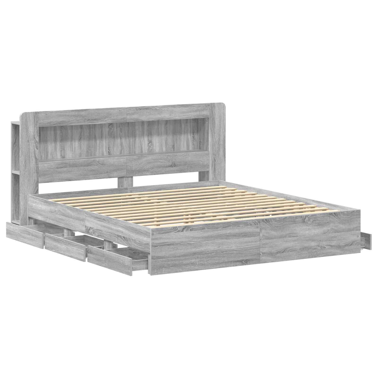 vidaXL Bettgestell mit Stauraum Grau Sonoma 200 x 200 cm Holzwerkstoff
