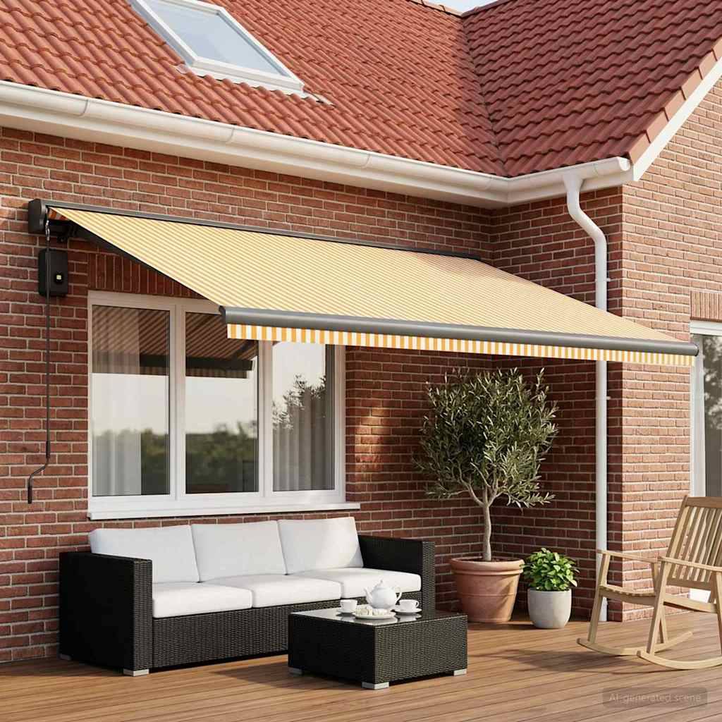 vidaXL Markisenersatzstoff Gelb und Weiß 450 x 300 cm Polyester
