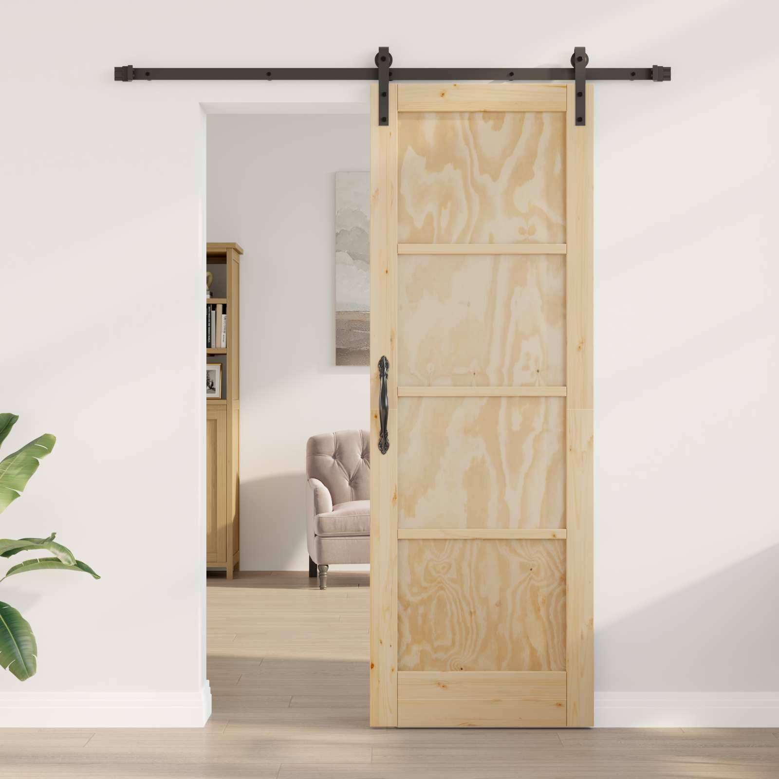 vidaXL Schiebetür Natürlich und Schwarz 73,5 x 211 cm