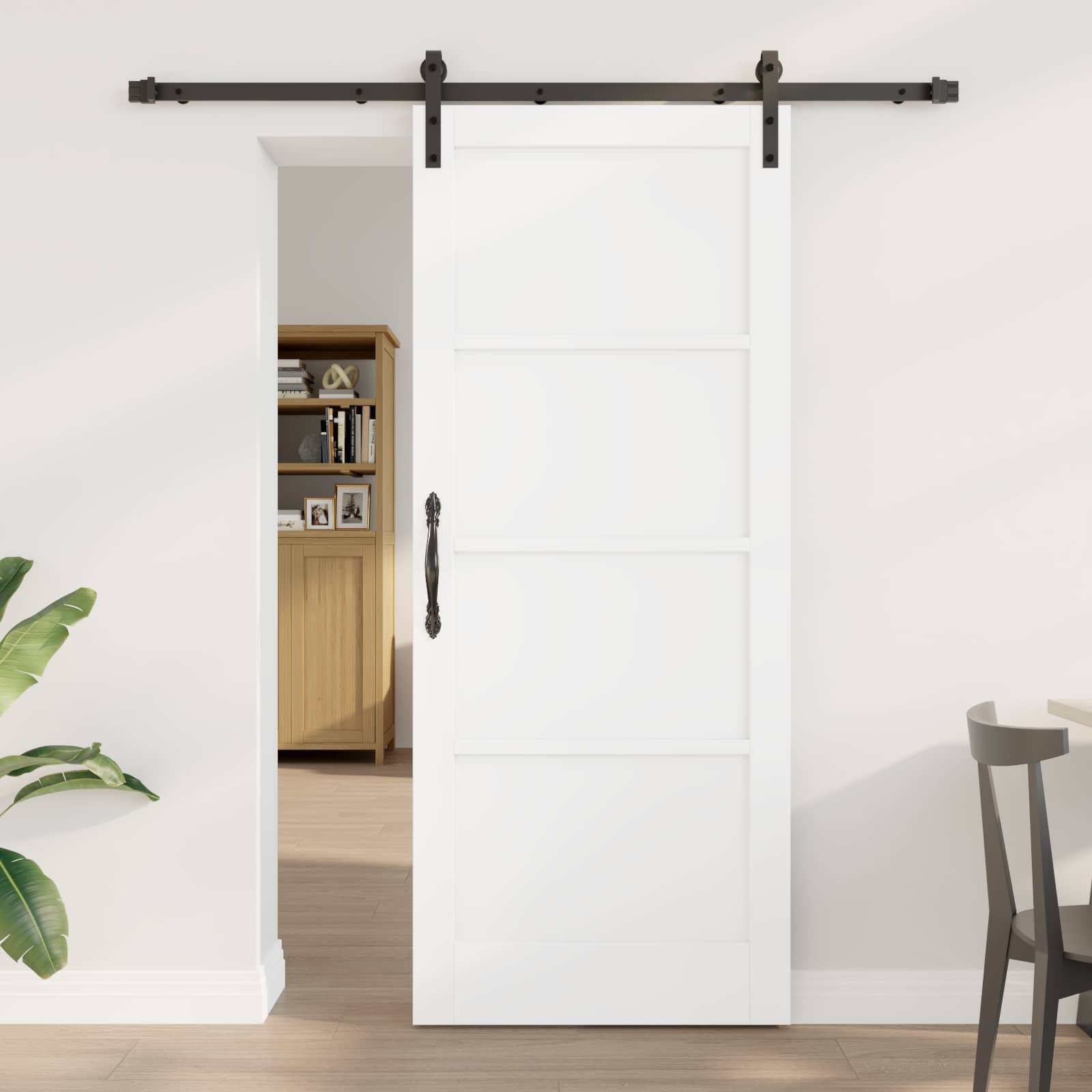 vidaXL Schiebetür Weiß und Schwarz 83 x 202 cm Massives Kiefernholz