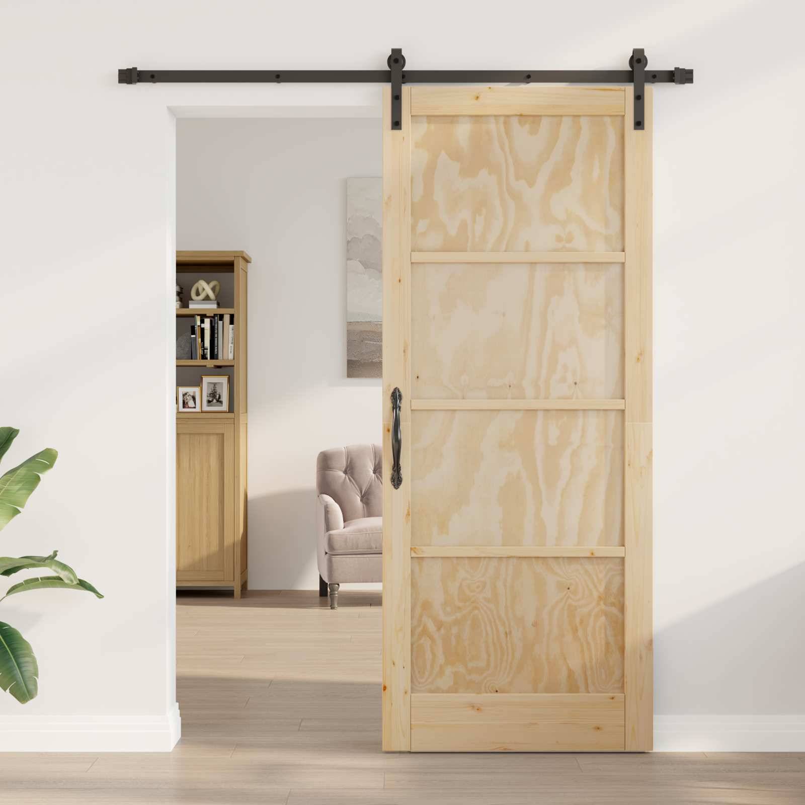 vidaXL Schiebetür Natürlich und Schwarz 86 x 211 cm