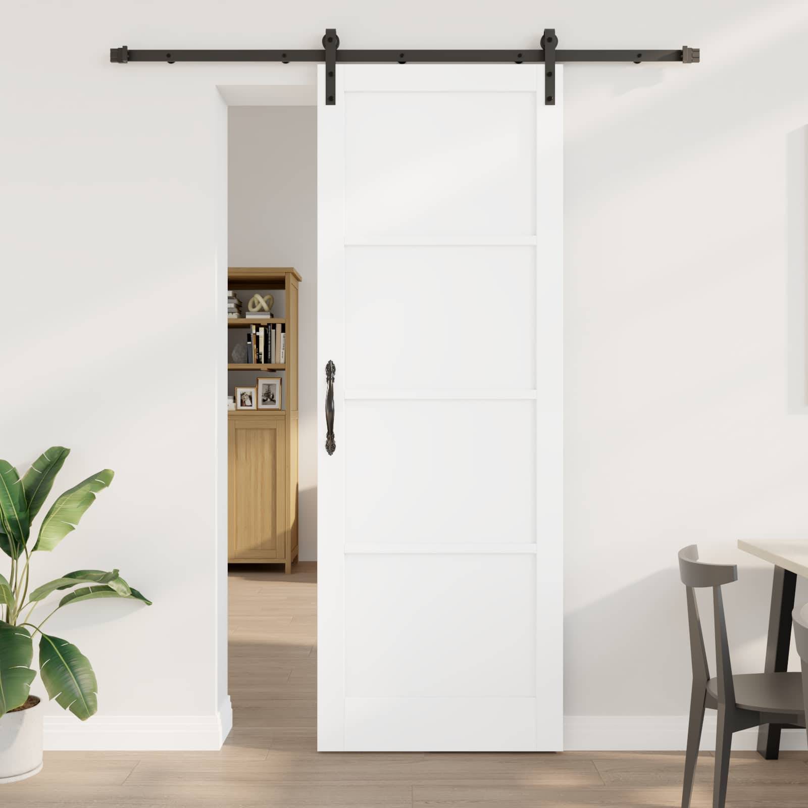 vidaXL Schiebetür Weiß und Schwarz 83 x 232 cm Massives Kiefernholz