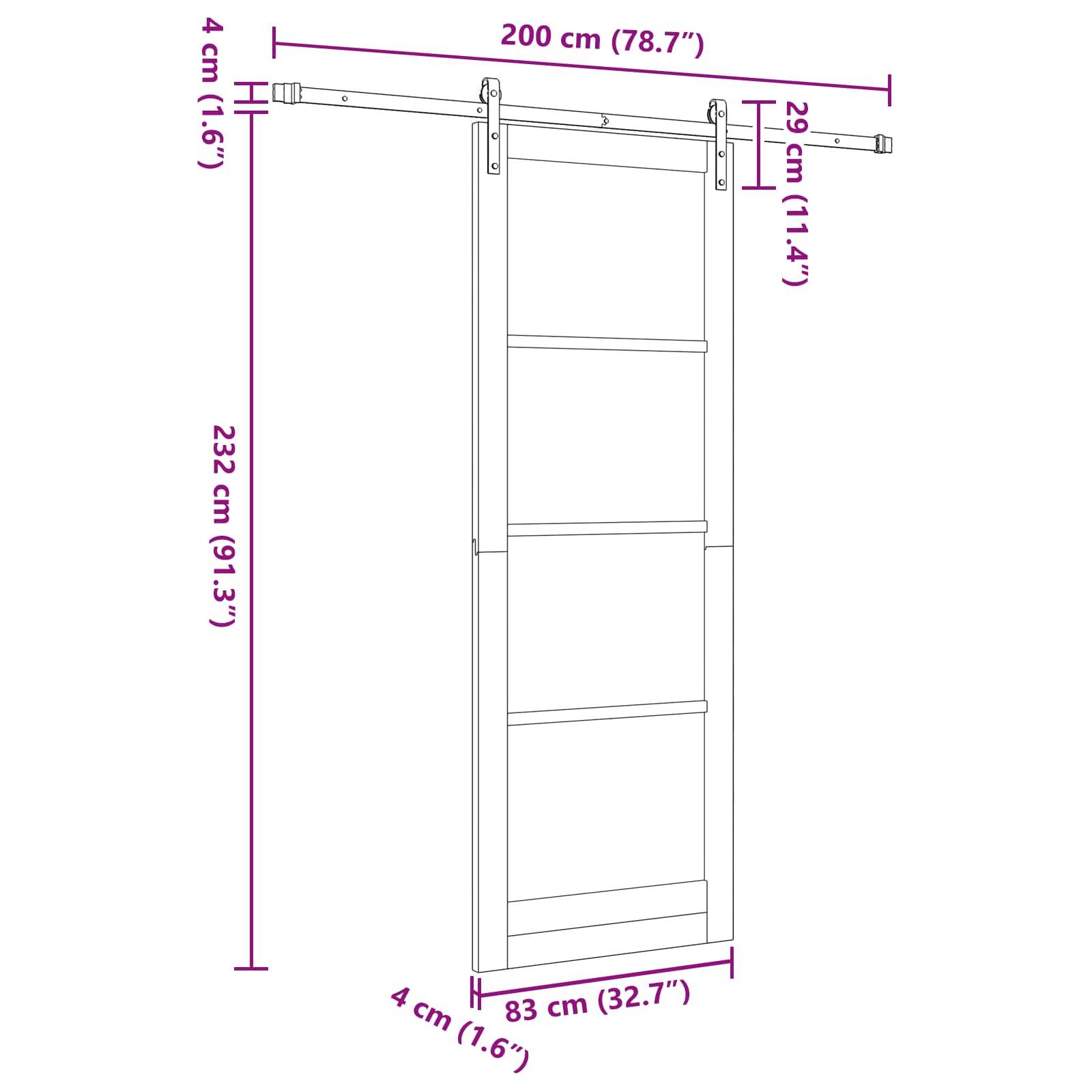 vidaXL Schiebetür Weiß und Schwarz 83 x 232 cm Massives Kiefernholz